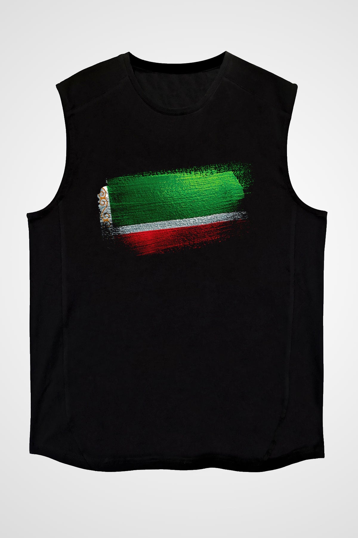 Çeçenistan - Chechnya - Chechen Republic Bayrağı Baskılı Unisex Siyah Kolsuz Tişört