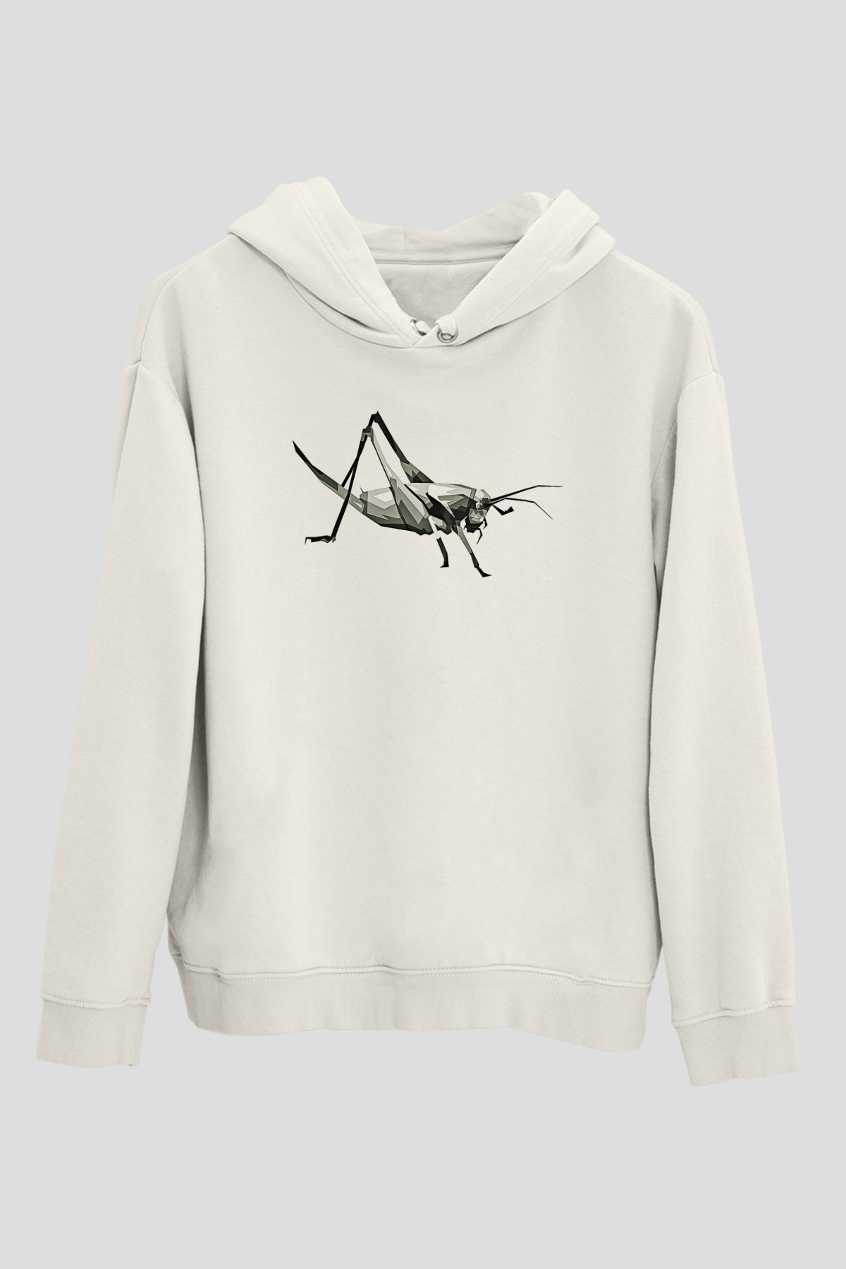 Çekirge Baskılı Beyaz Unisex Hoodie