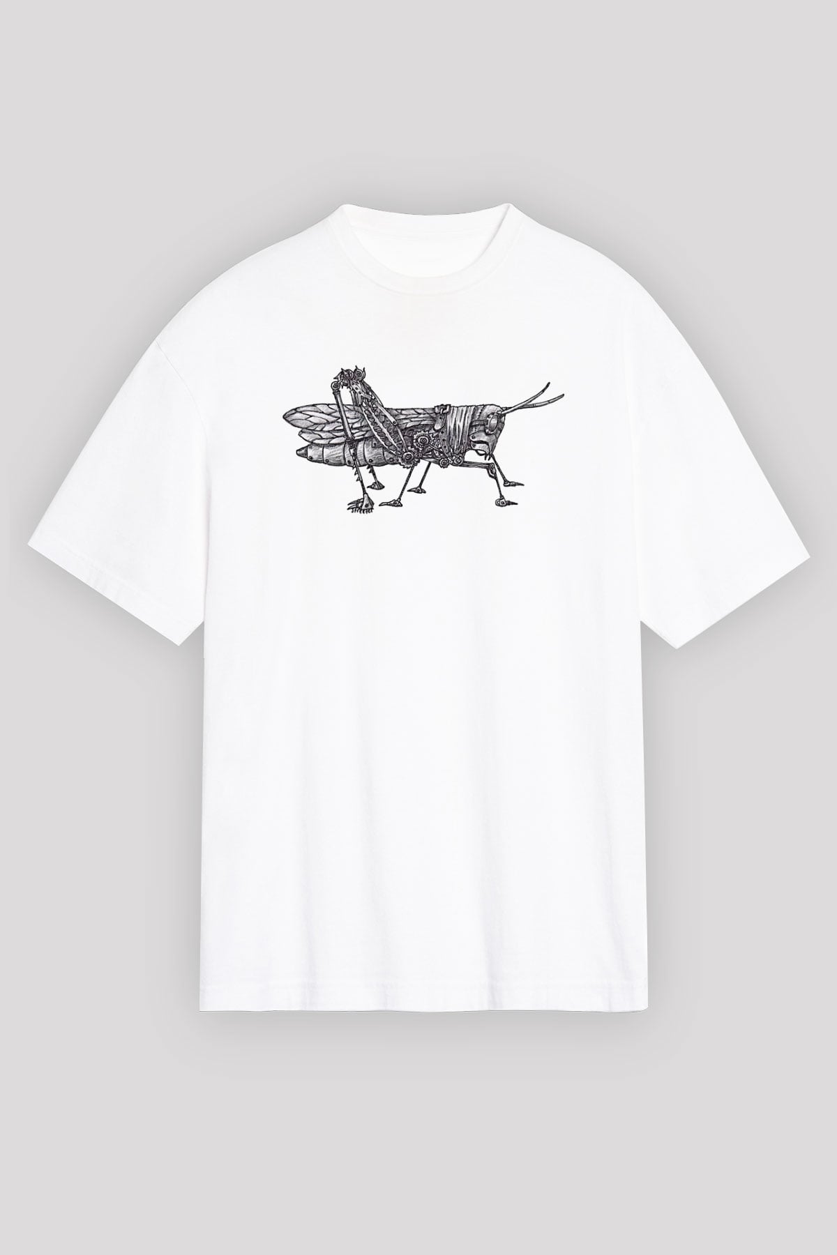 Çekirge Baskılı Beyaz Unisex Oversize Tişört - Tshirt
