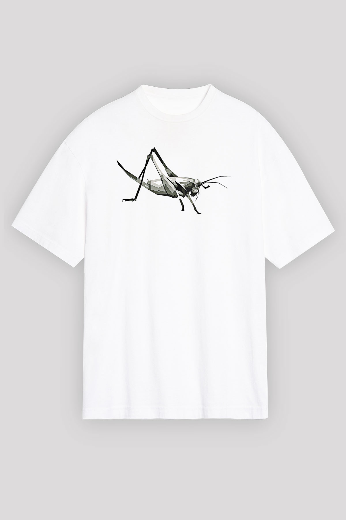 Çekirge Baskılı Beyaz Unisex Oversize Tişört - Tshirt