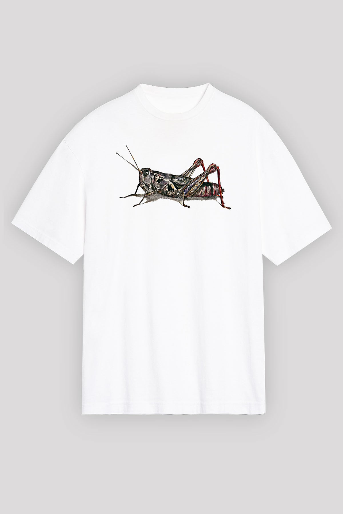 Çekirge Baskılı Beyaz Unisex Oversize Tişört - Tshirt