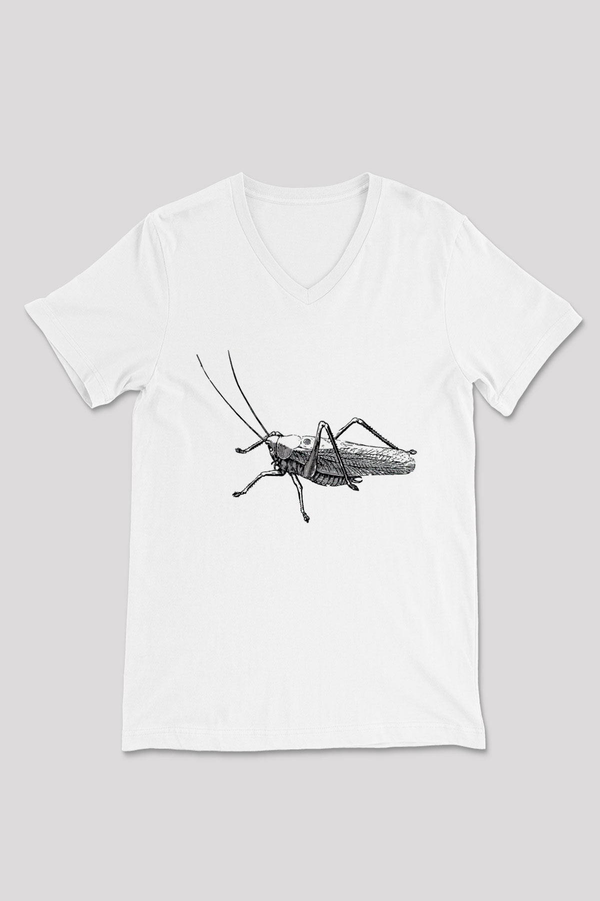 Çekirge Baskılı Beyaz Unisex V Yaka Tişört - Tshirt