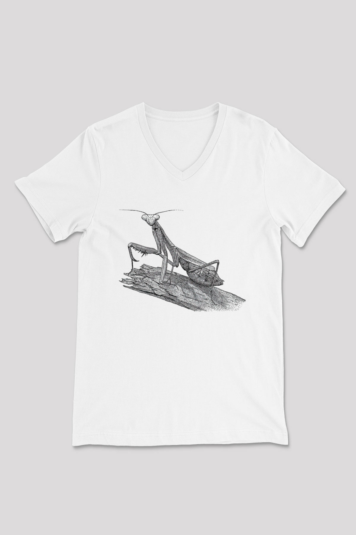 Çekirge Baskılı Beyaz Unisex V Yaka Tişört - Tshirt