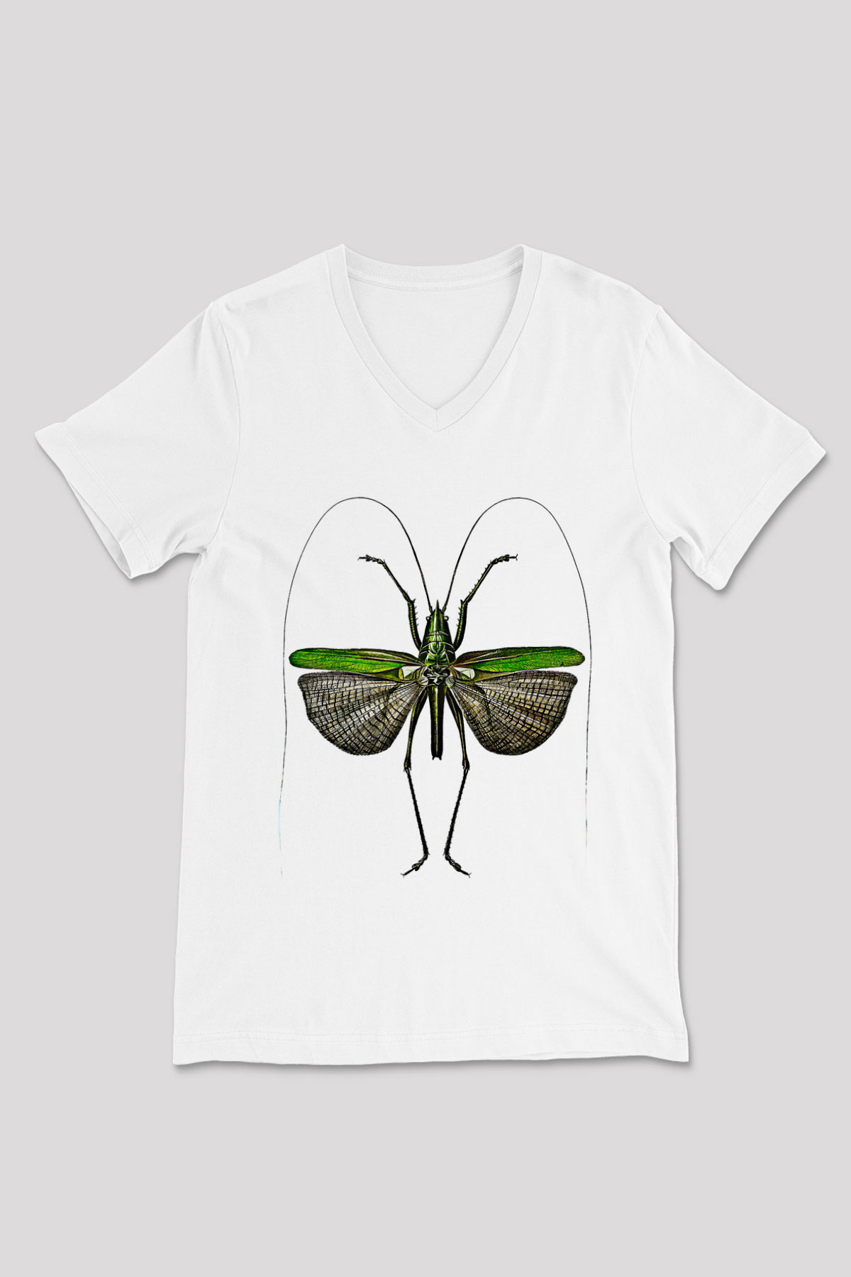 Çekirge Baskılı Beyaz Unisex V Yaka Tişört - Tshirt