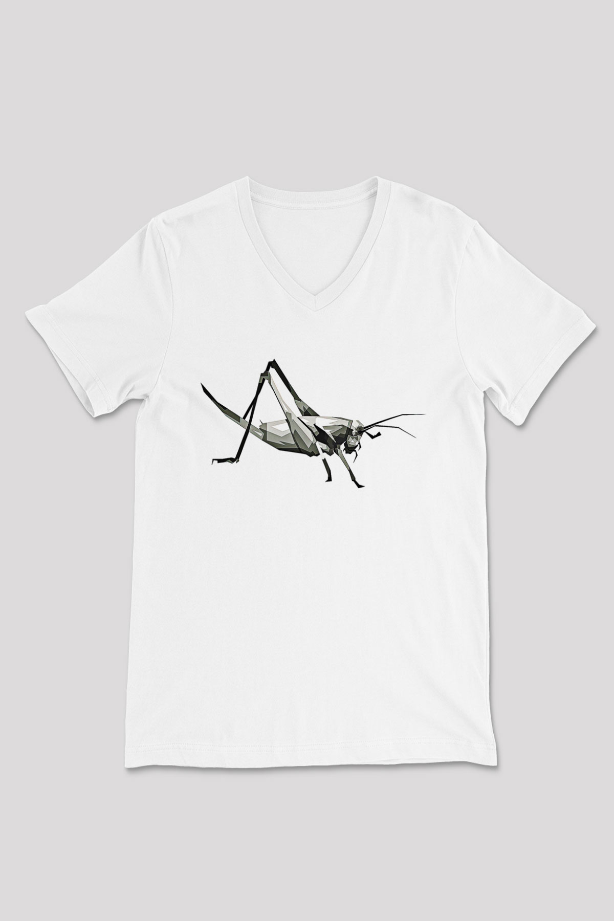 Çekirge Baskılı Beyaz Unisex V Yaka Tişört - Tshirt