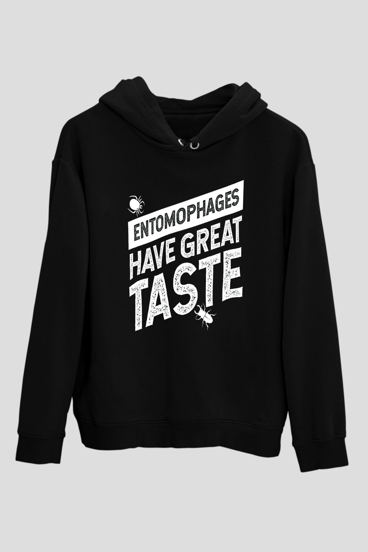 Çekirge Baskılı Unisex Siyah Hoodie