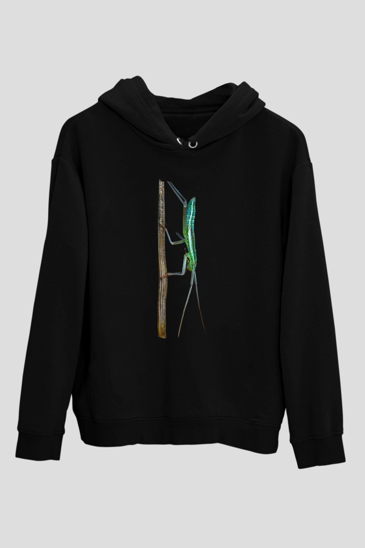 Çekirge Baskılı Unisex Siyah Hoodie