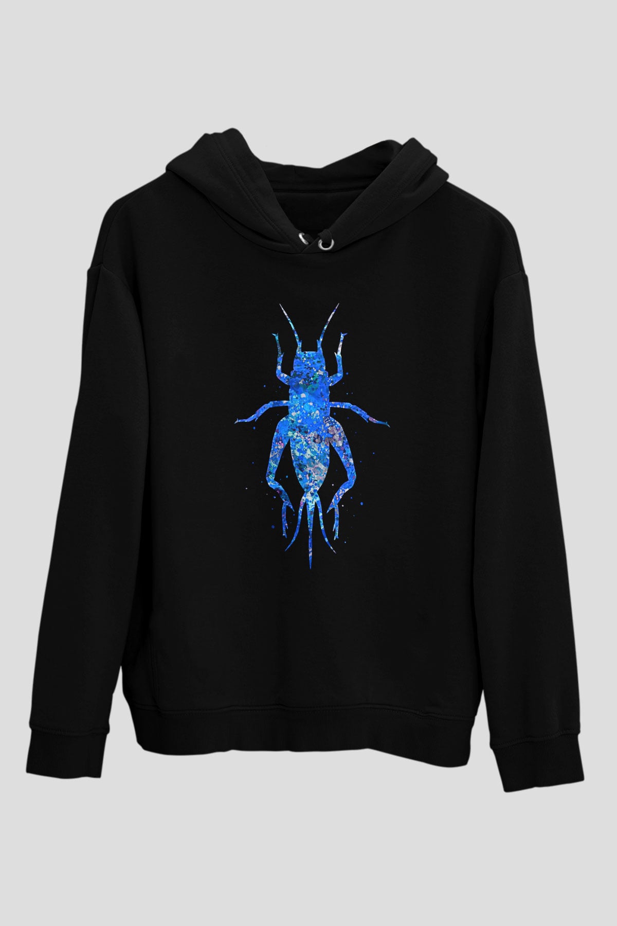 Çekirge Baskılı Unisex Siyah Hoodie