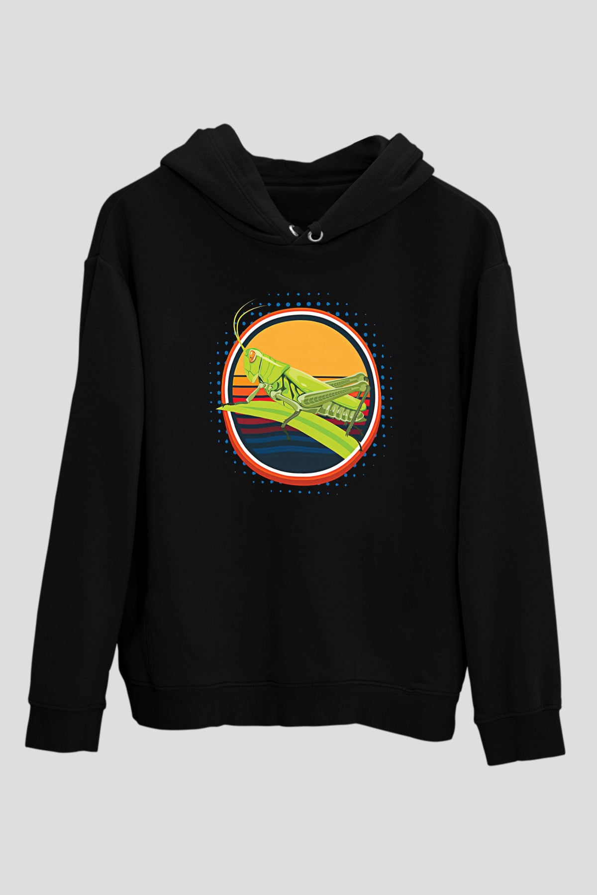 Çekirge Baskılı Unisex Siyah Hoodie