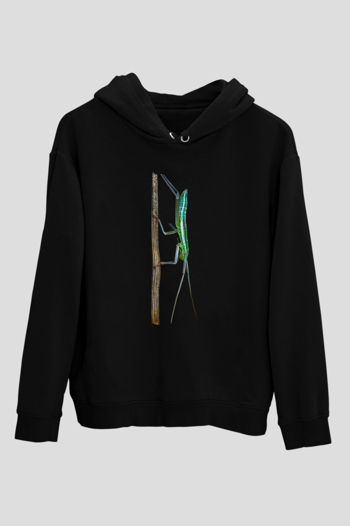 Çekirge Baskılı Unisex Siyah Hoodie