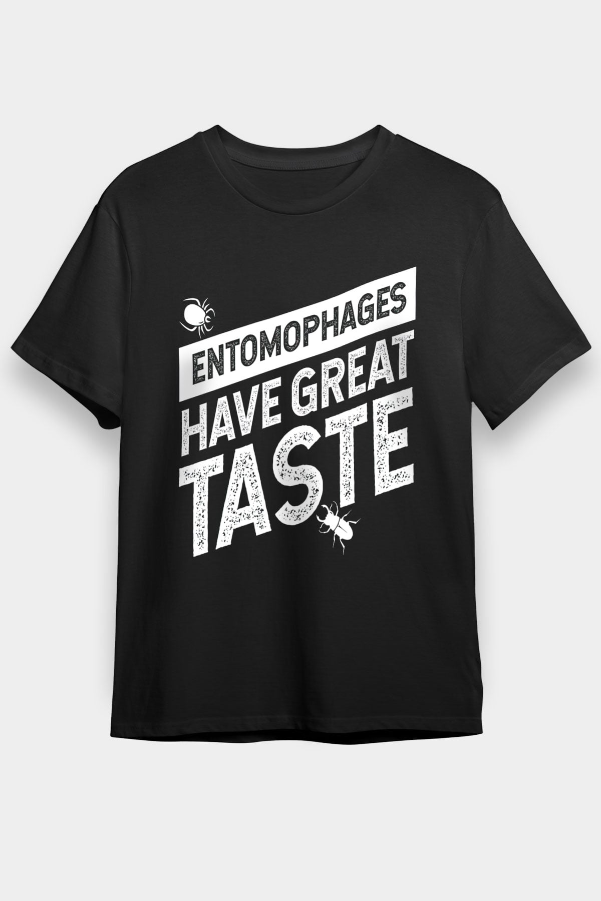 Çekirge Baskılı Unisex Siyah Tişört - Tshirt