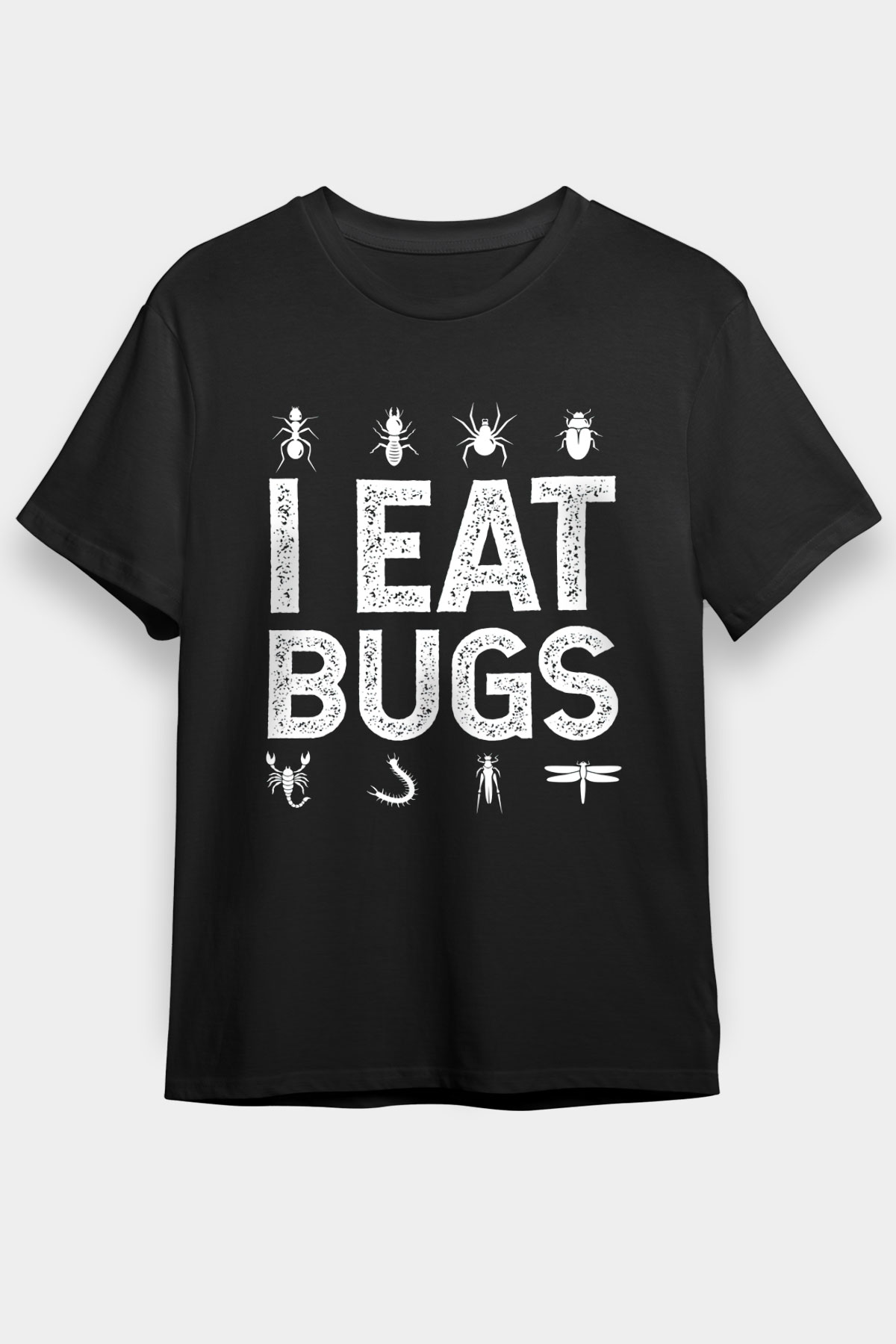 Çekirge Baskılı Unisex Siyah Tişört - Tshirt