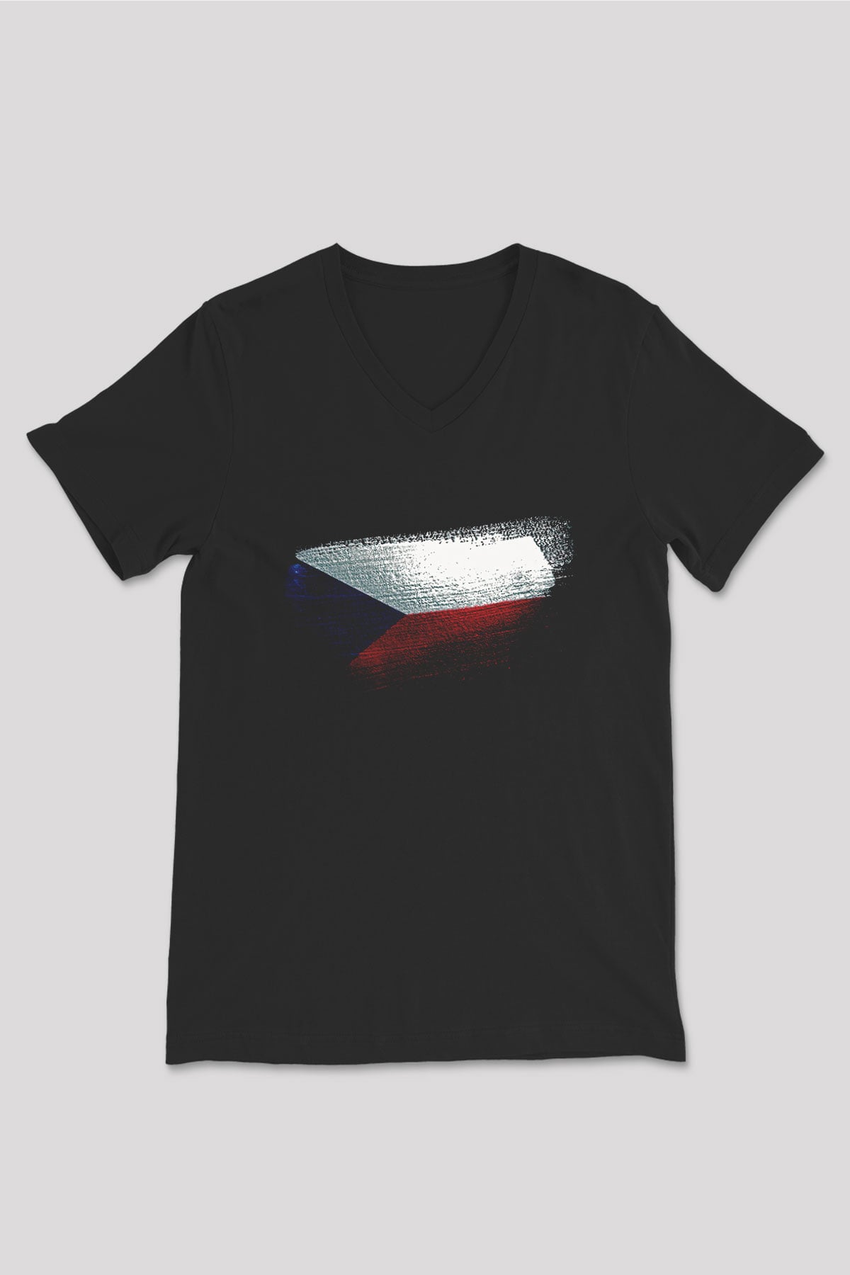 Çekya - Czechia - Czech Republic Bayrağı Baskılı Unisex Siyah V Yaka Tişört