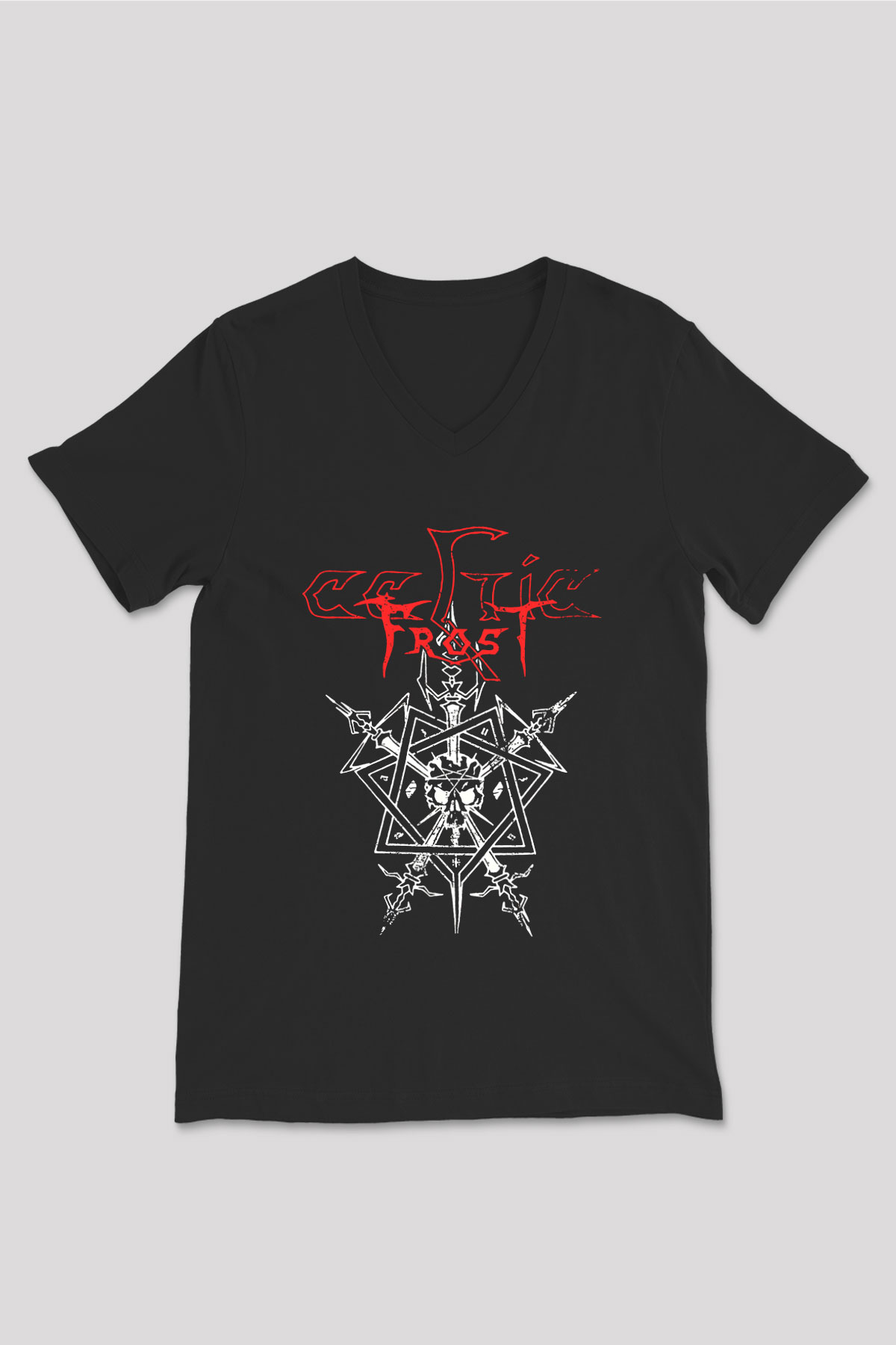 Celtic Frost Baskılı Unisex Siyah V Yaka Tişört - Tshirt