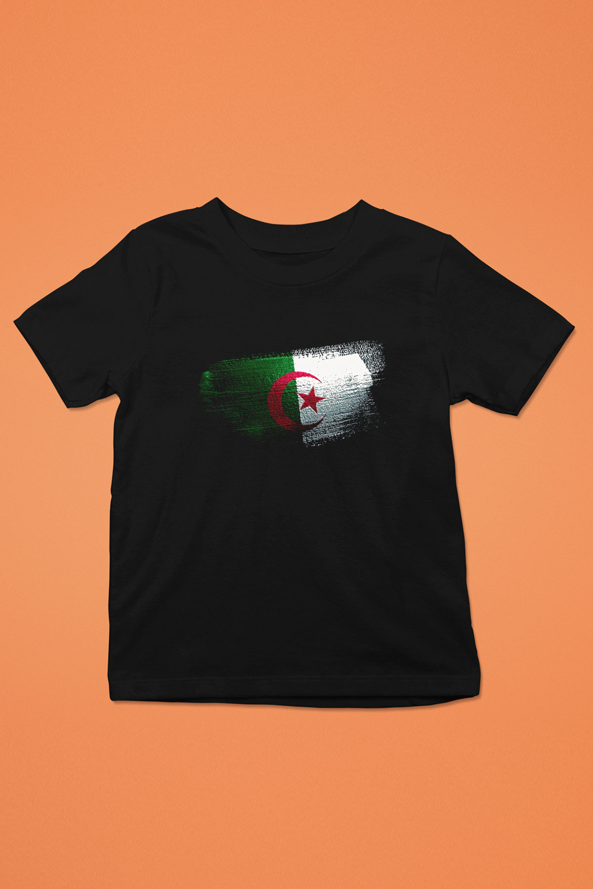 Cezayir - Algeria Bayrağı Baskılı Unisex Siyah Çocuk Tişörtü