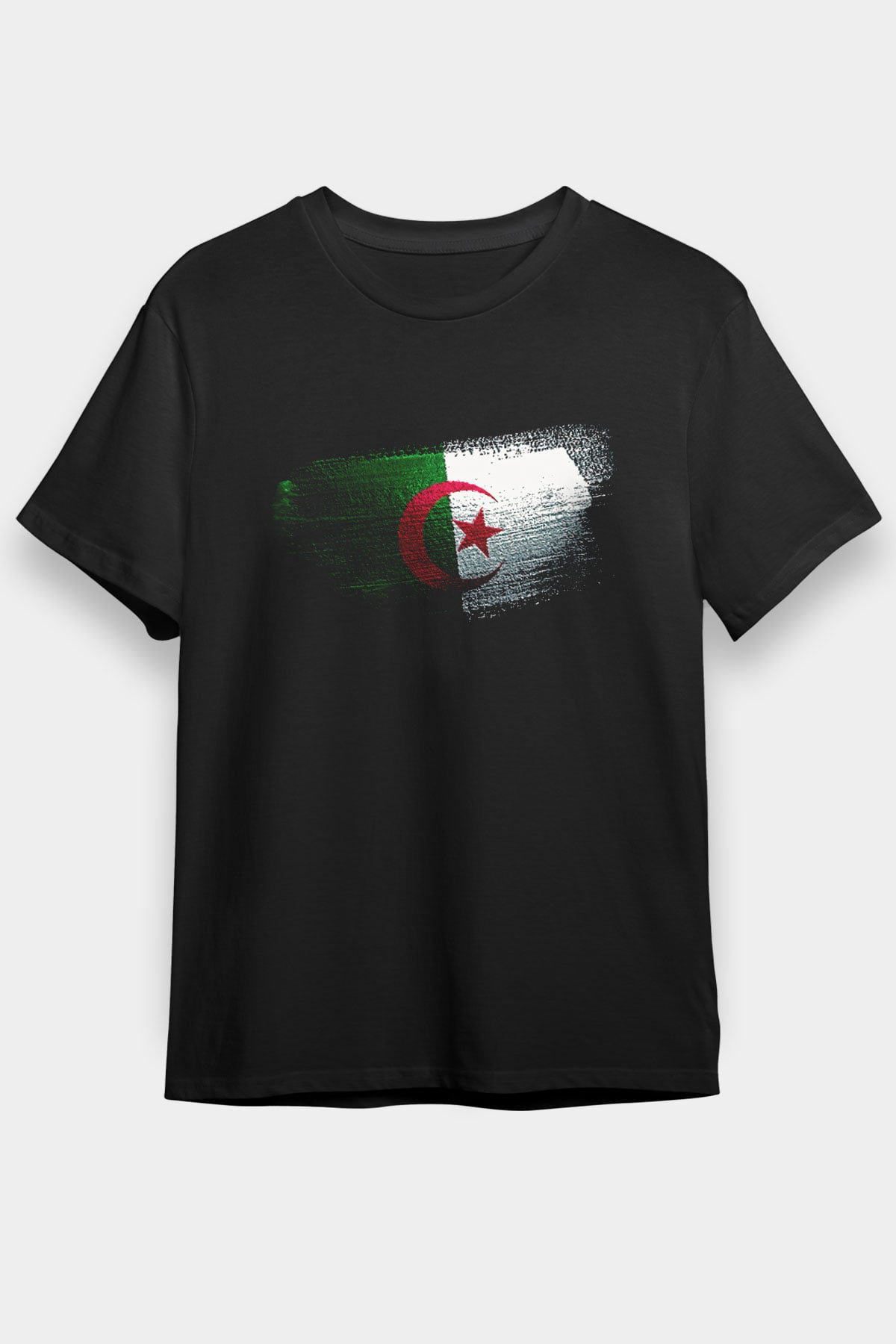 Cezayir - Algeria Bayrağı Baskılı Unisex Siyah Tişört