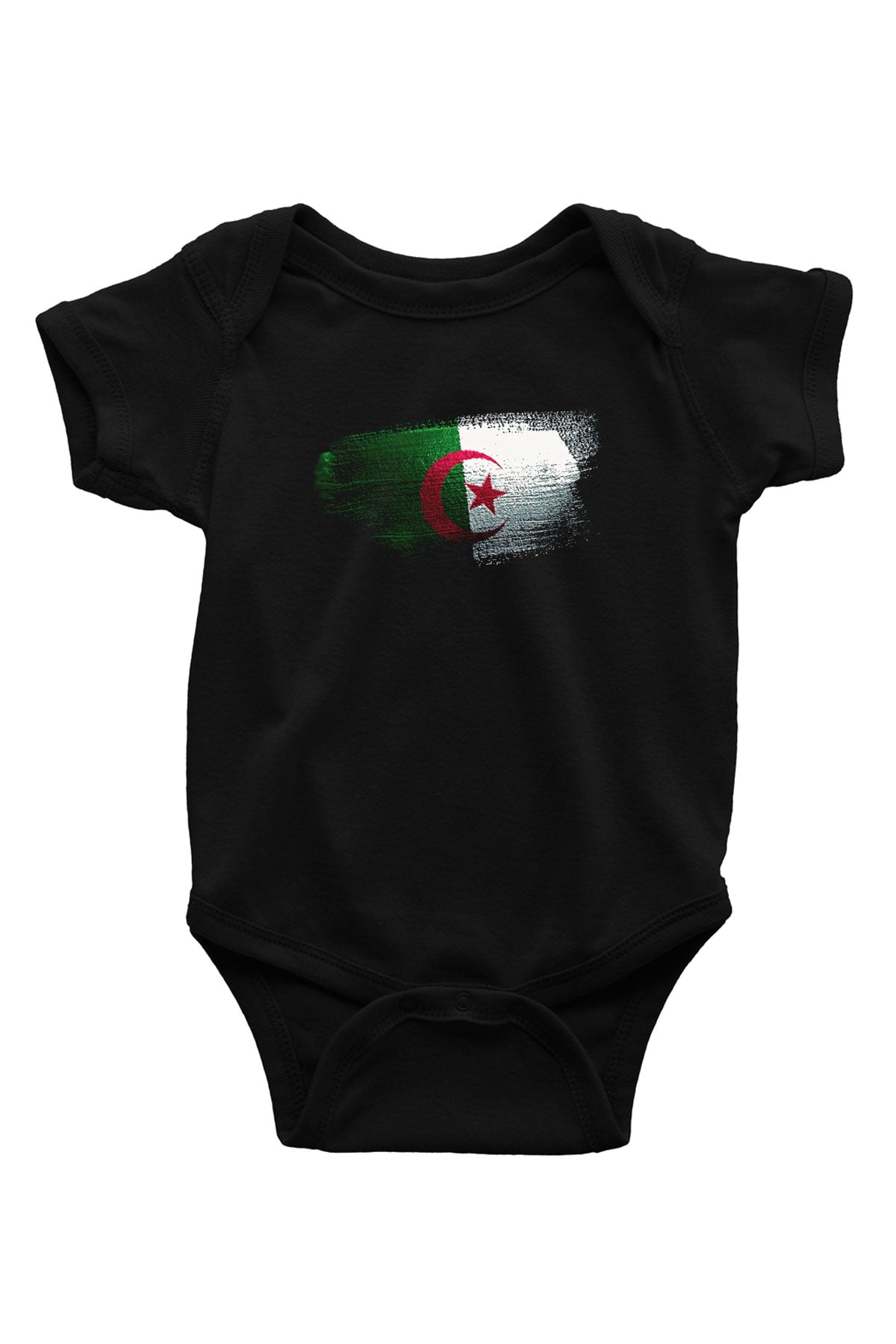 Cezayir - Algeria Bayrağı Baskılı Unisex Siyah Bebek Body - Zıbın