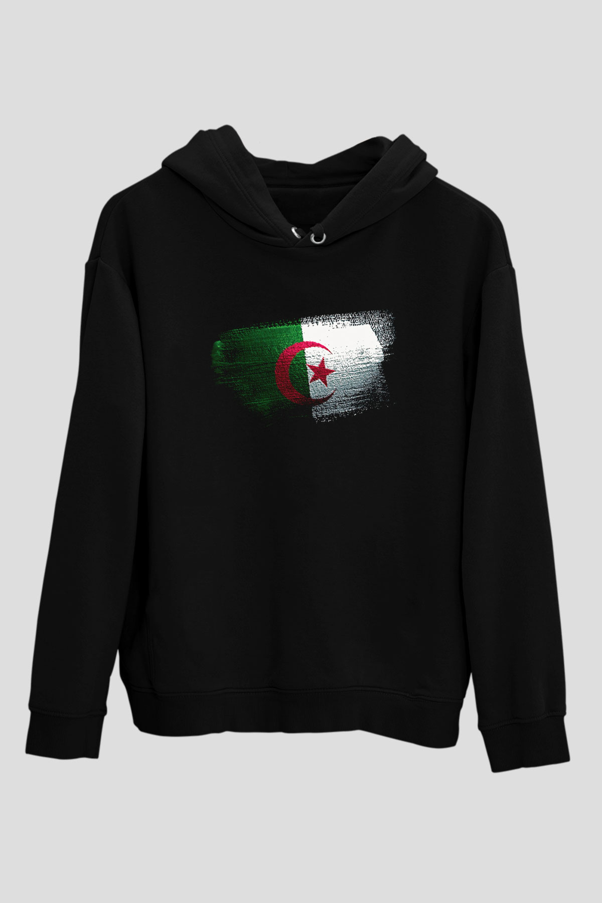 Cezayir - Algeria Bayrağı Baskılı Unisex Siyah Hoodie