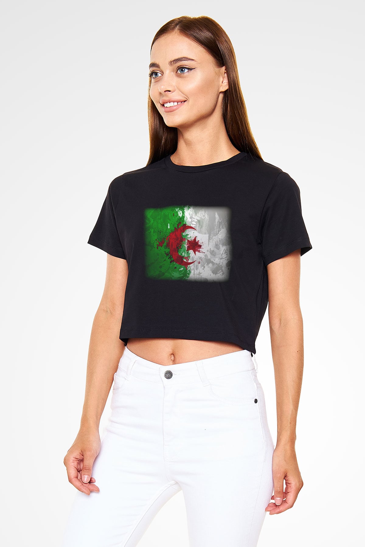Cezayir Siyah Crop Top Tişört