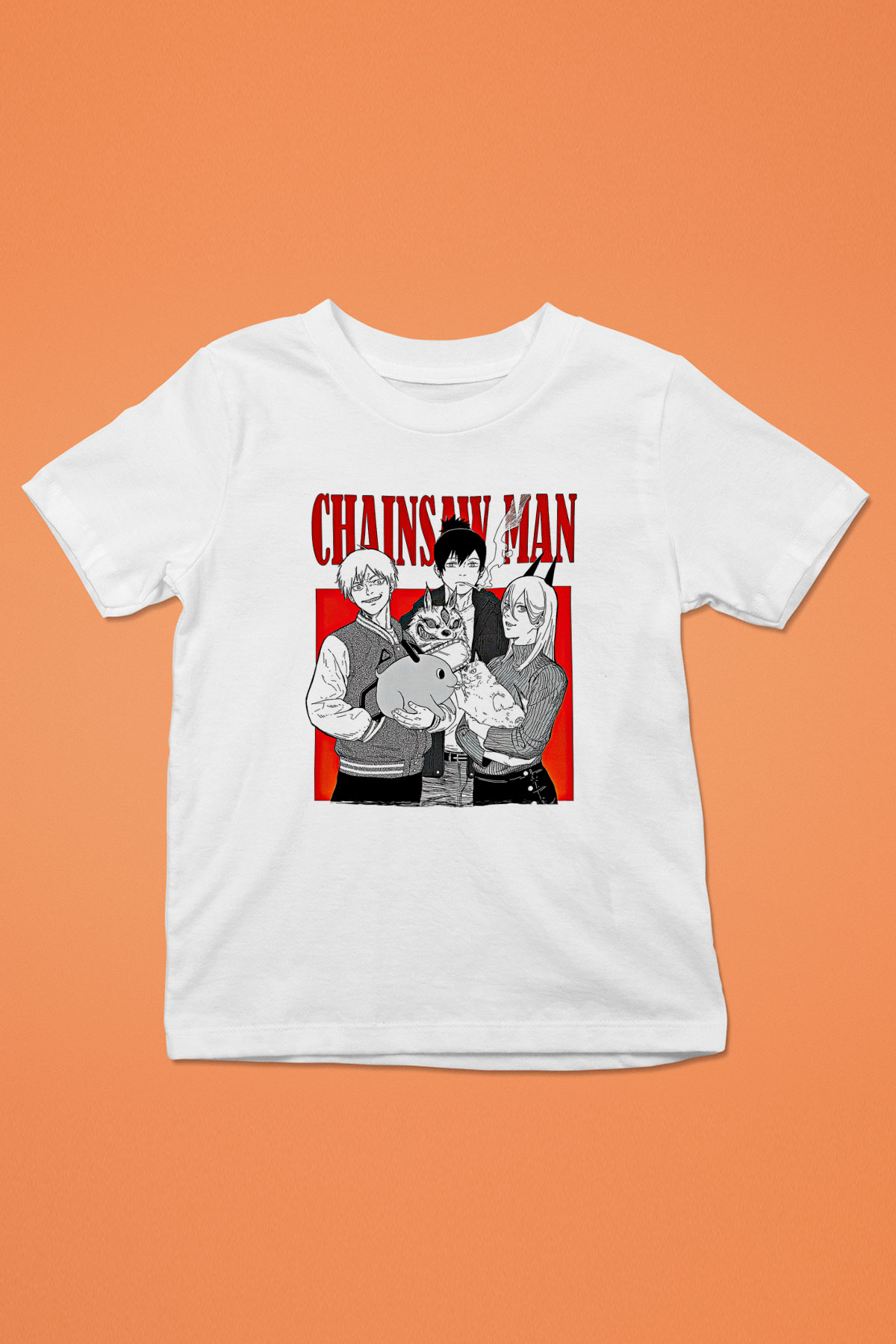 Chainsaw Man Baskılı Beyaz Unisex Beyaz Çocuk Tişört - Tshirt