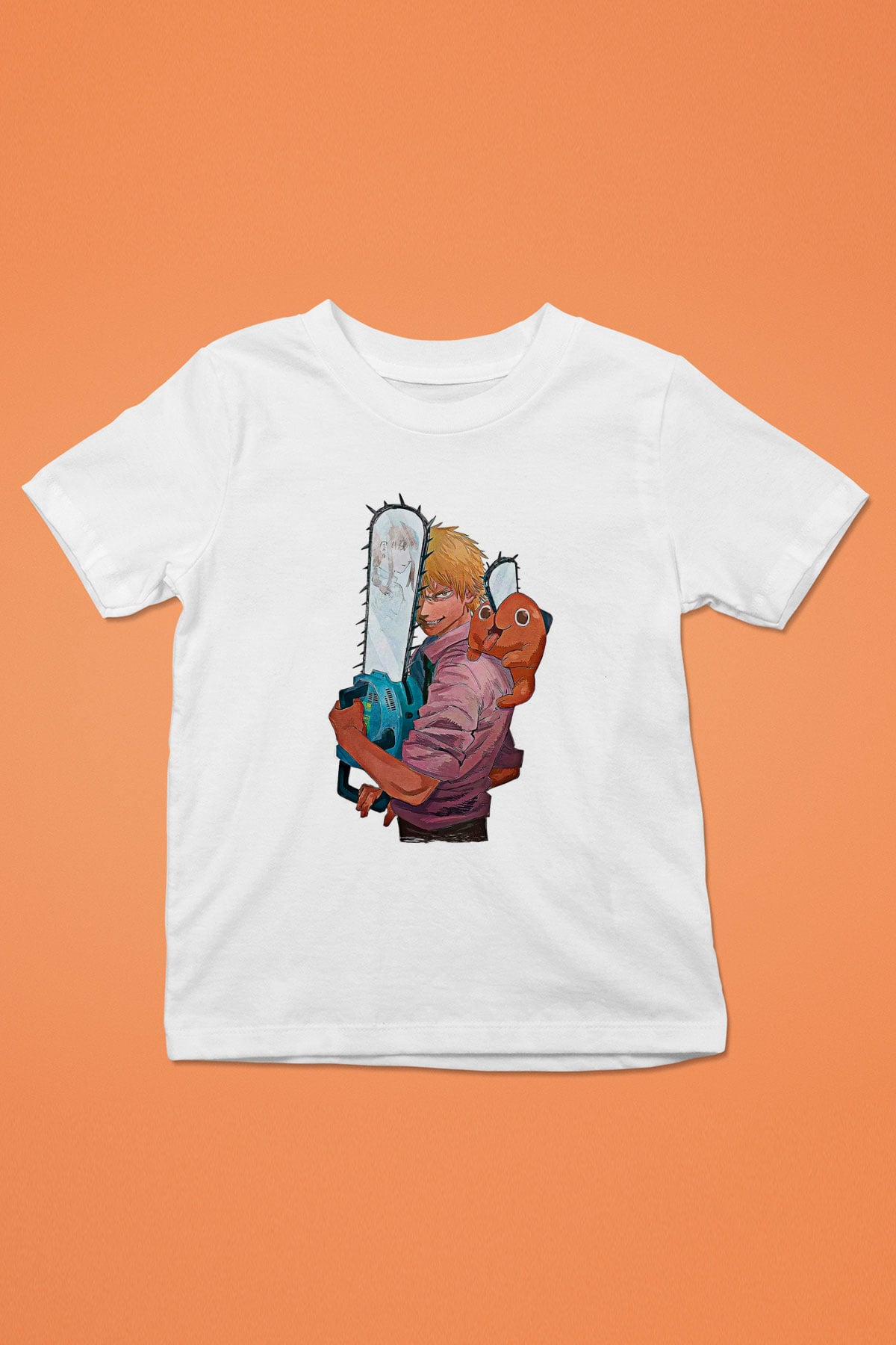 Chainsaw Man Baskılı Beyaz Unisex Beyaz Çocuk Tişört - Tshirt