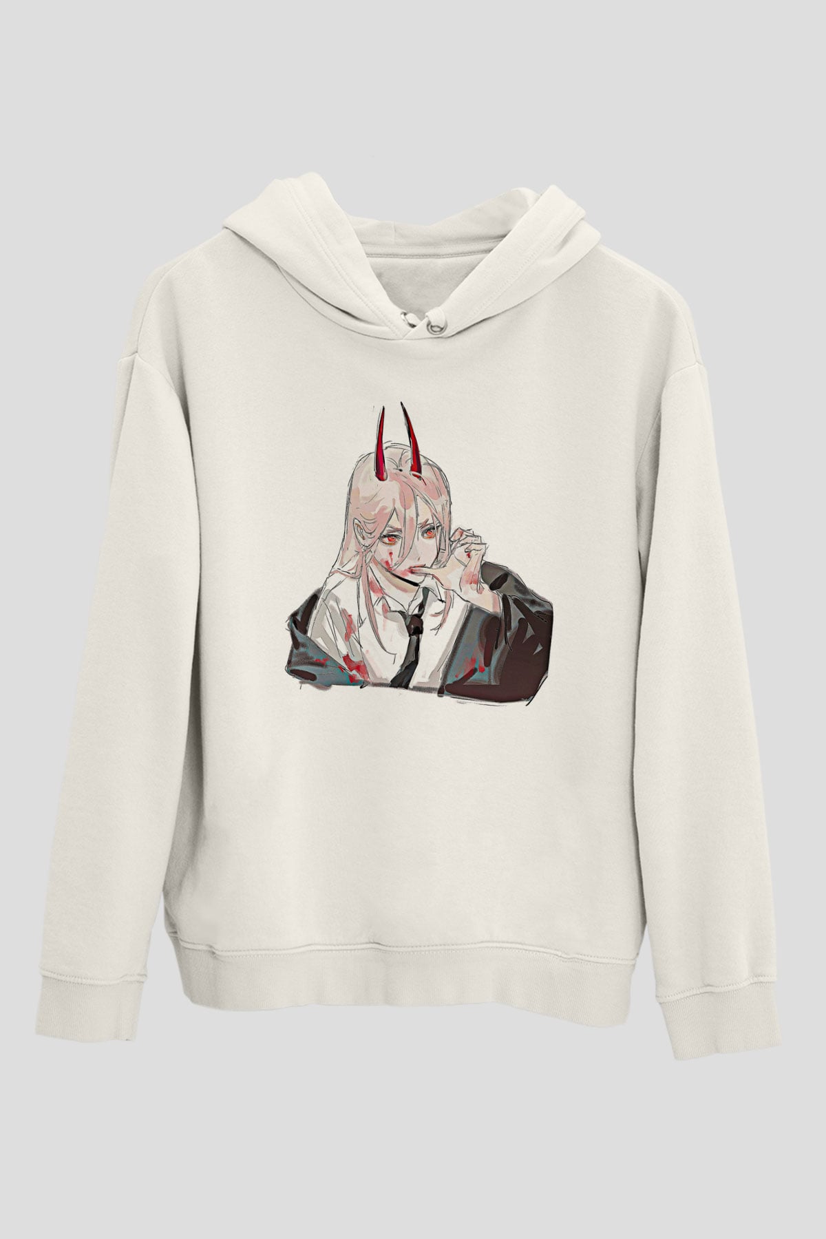 Chainsaw Man Baskılı Beyaz Unisex Hoodie