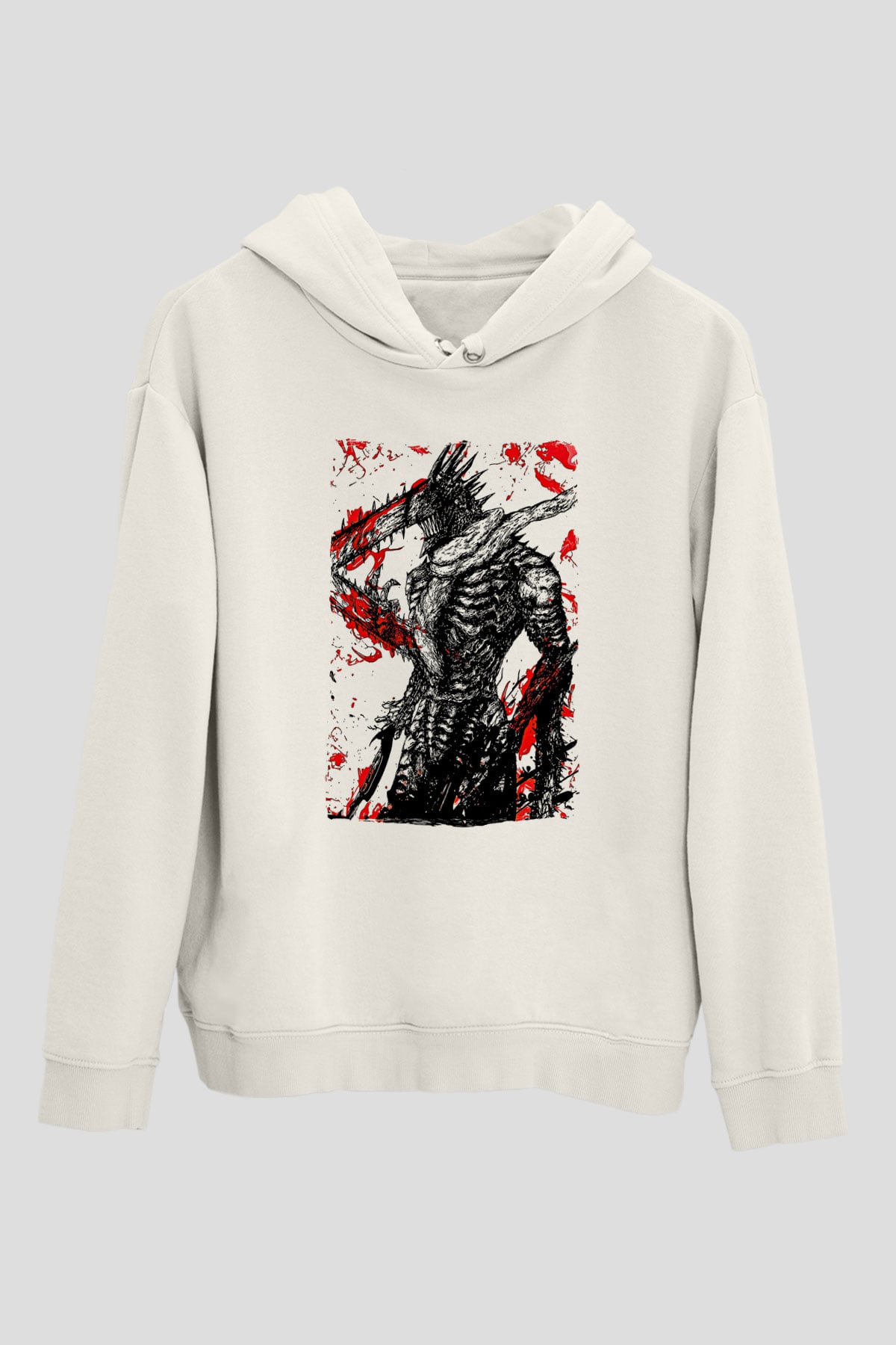 Chainsaw Man Baskılı Beyaz Unisex Hoodie