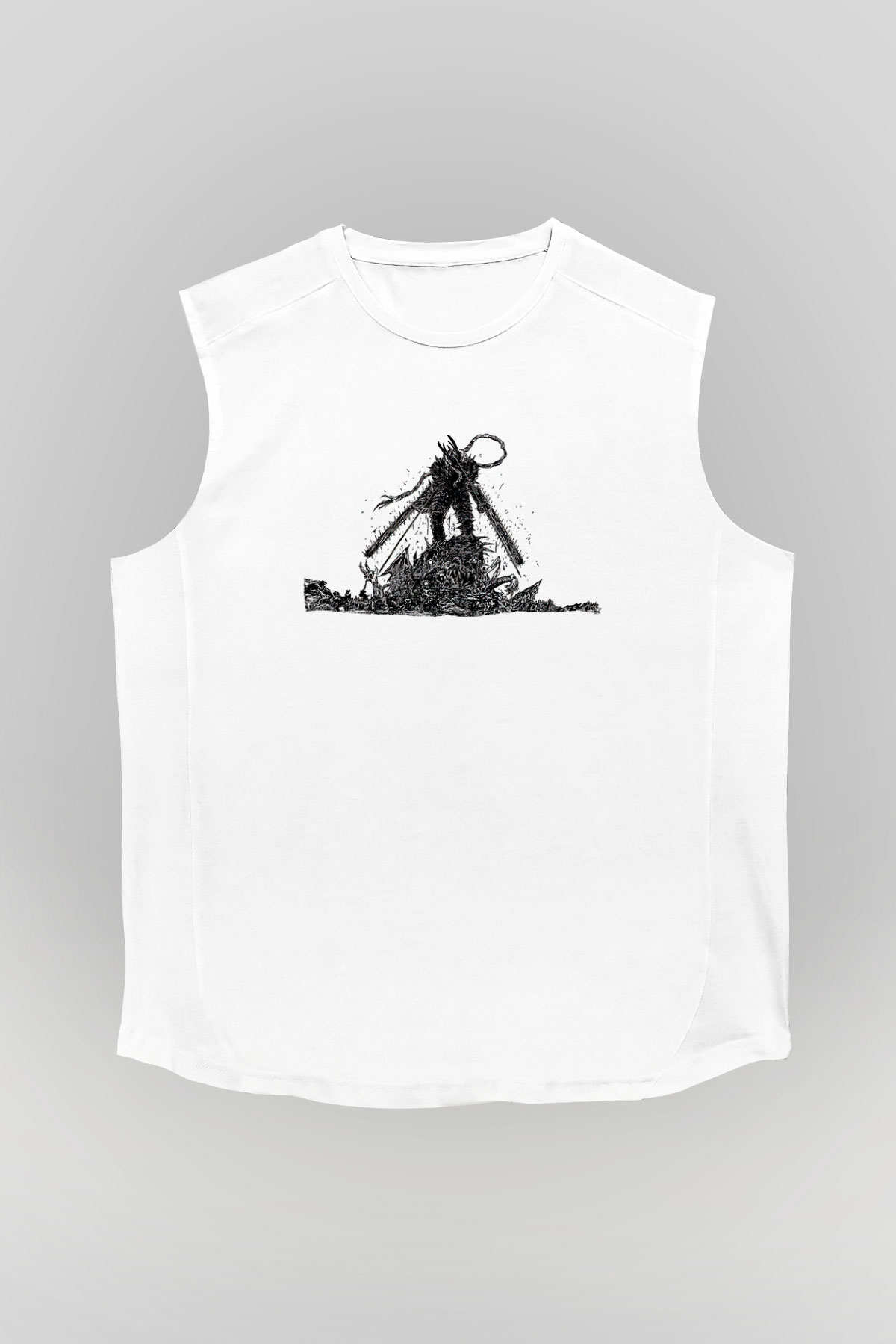 Chainsaw Man Baskılı Beyaz Unisex Kolsuz Tişört - Tshirt
