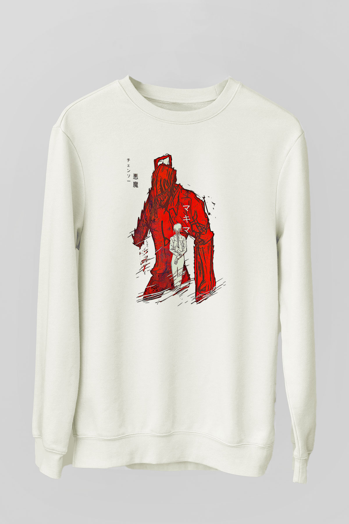 Chainsaw Man Baskılı Beyaz Unisex Sweatshirt