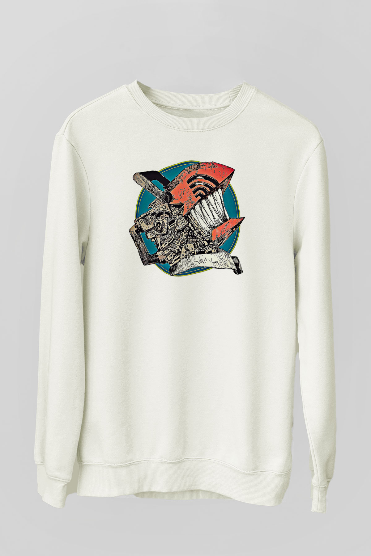 Chainsaw Man Baskılı Beyaz Unisex Sweatshirt