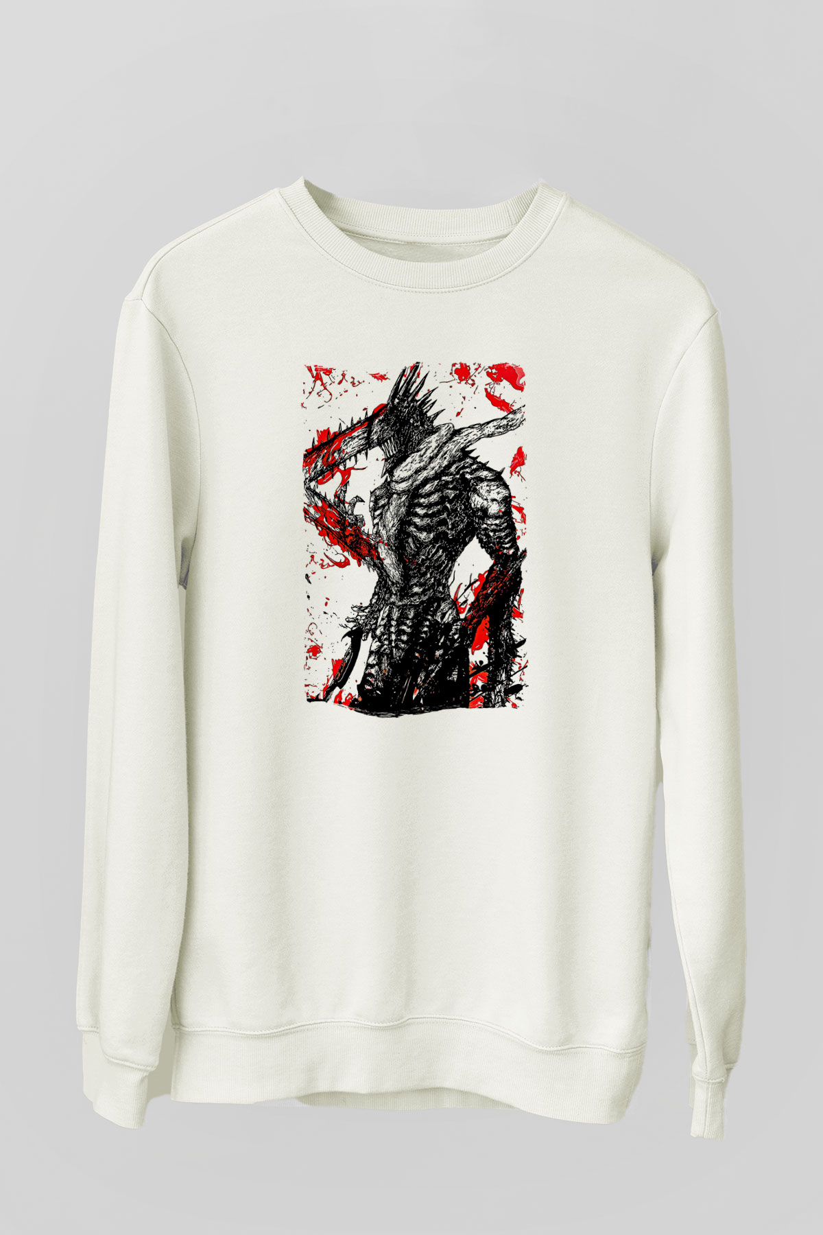 Chainsaw Man Baskılı Beyaz Unisex Sweatshirt