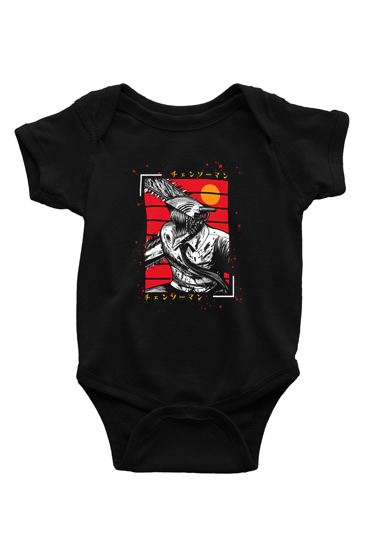 Chainsaw Man Baskılı Unisex Siyah Bebek Body - Zıbın