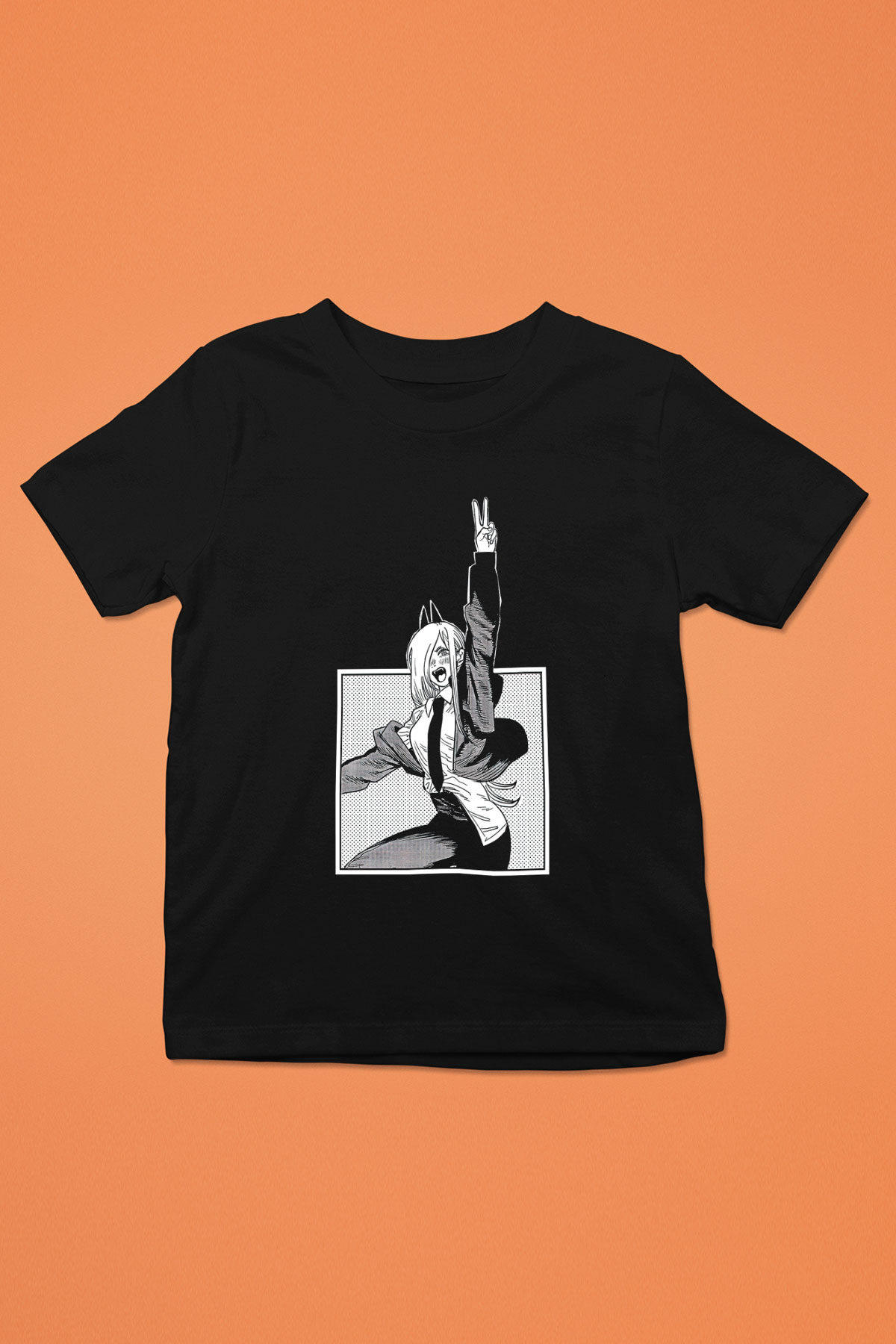 Chainsaw Man Baskılı Unisex Siyah Çocuk Tişört - Tshirt