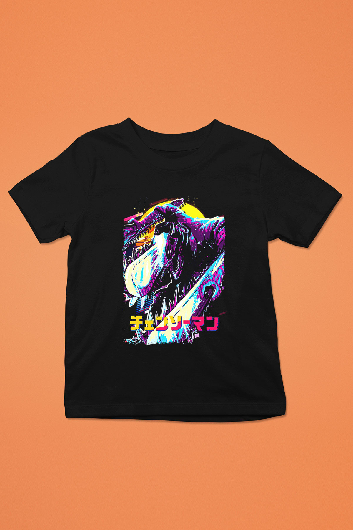 Chainsaw Man Baskılı Unisex Siyah Çocuk Tişört - Tshirt