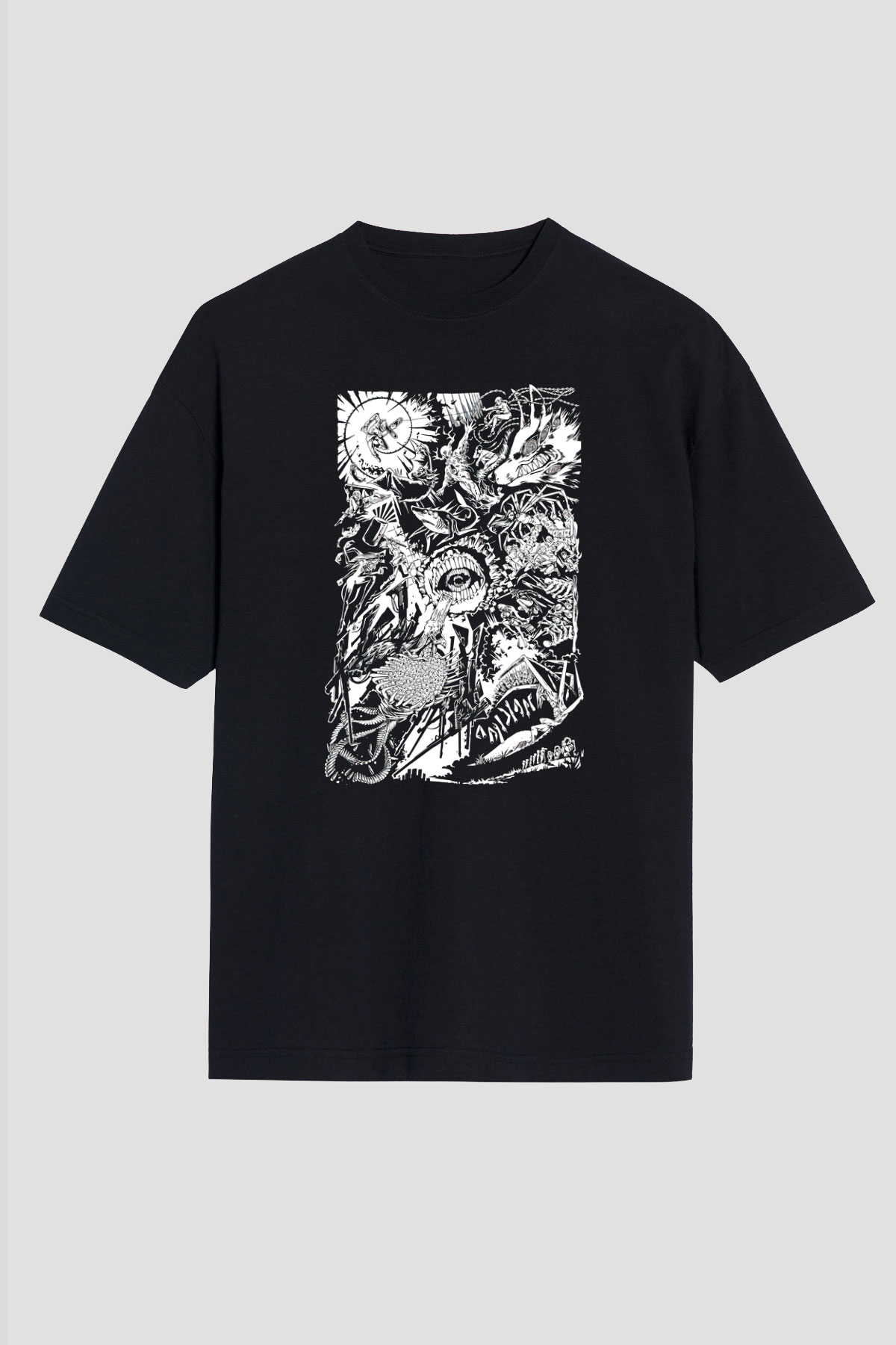 Chainsaw Man Baskılı Unisex Siyah Oversize Tişört - Tshirt