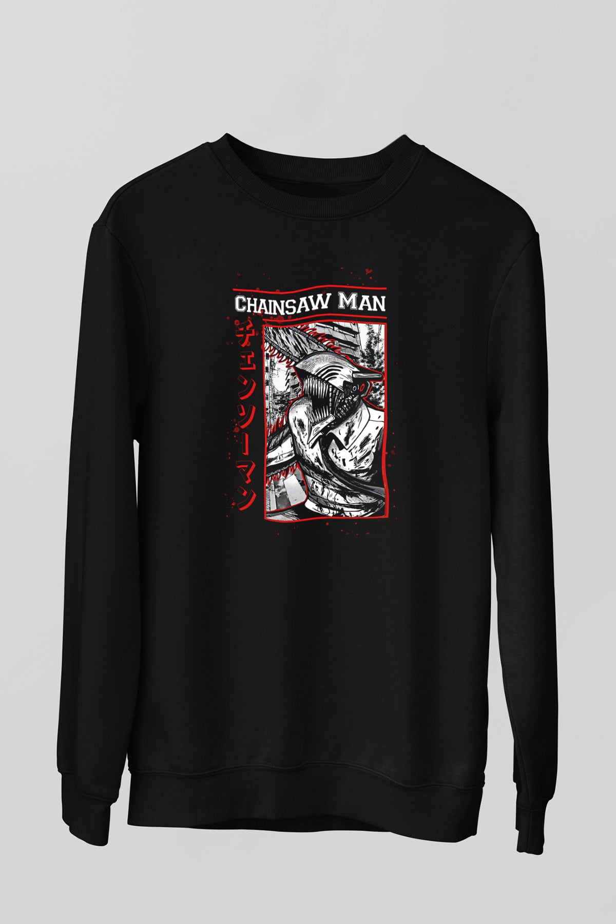 Chainsaw Man Baskılı Unisex Siyah Sweatshirt