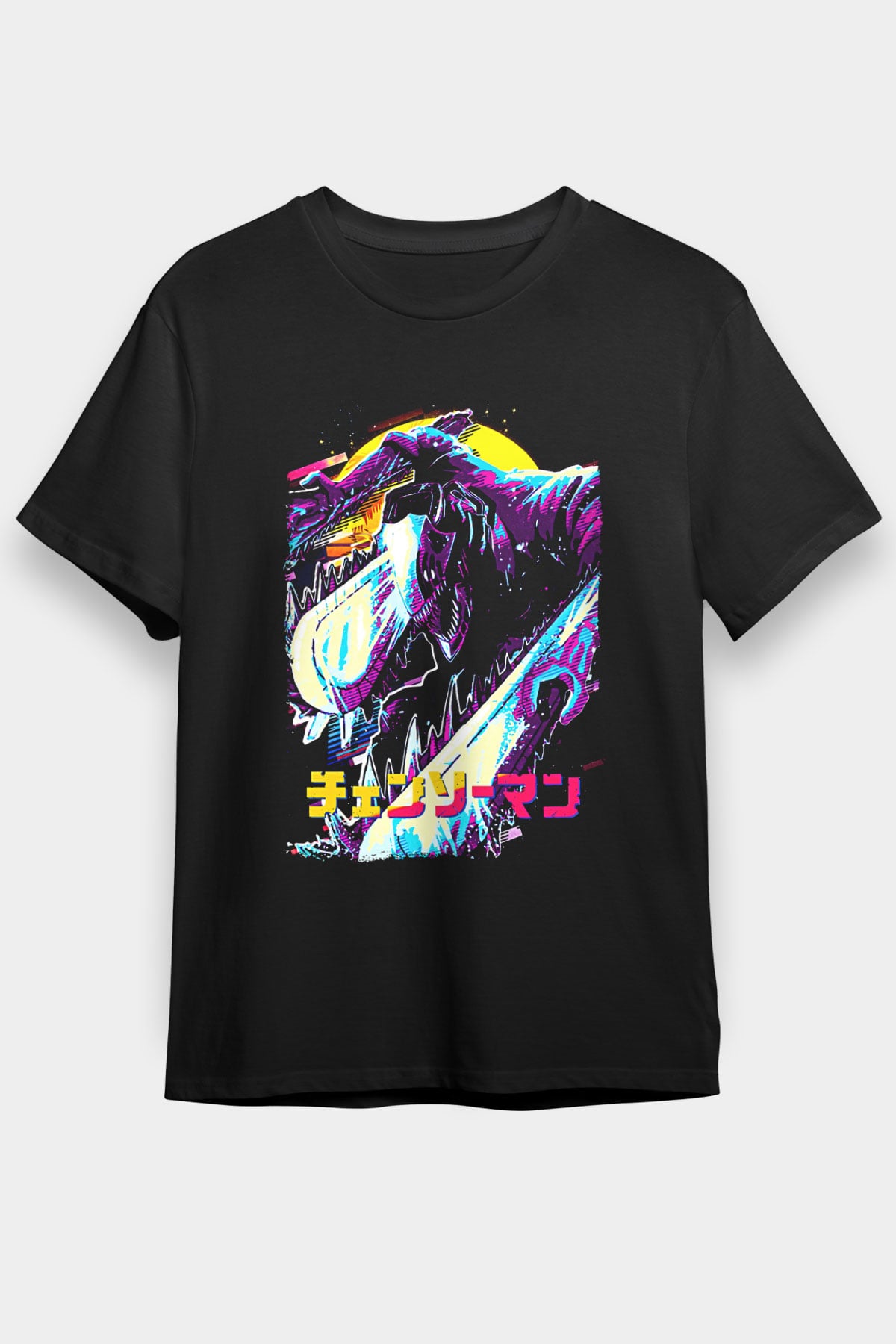 Chainsaw Man Baskılı Unisex Siyah Tişört - Tshirt