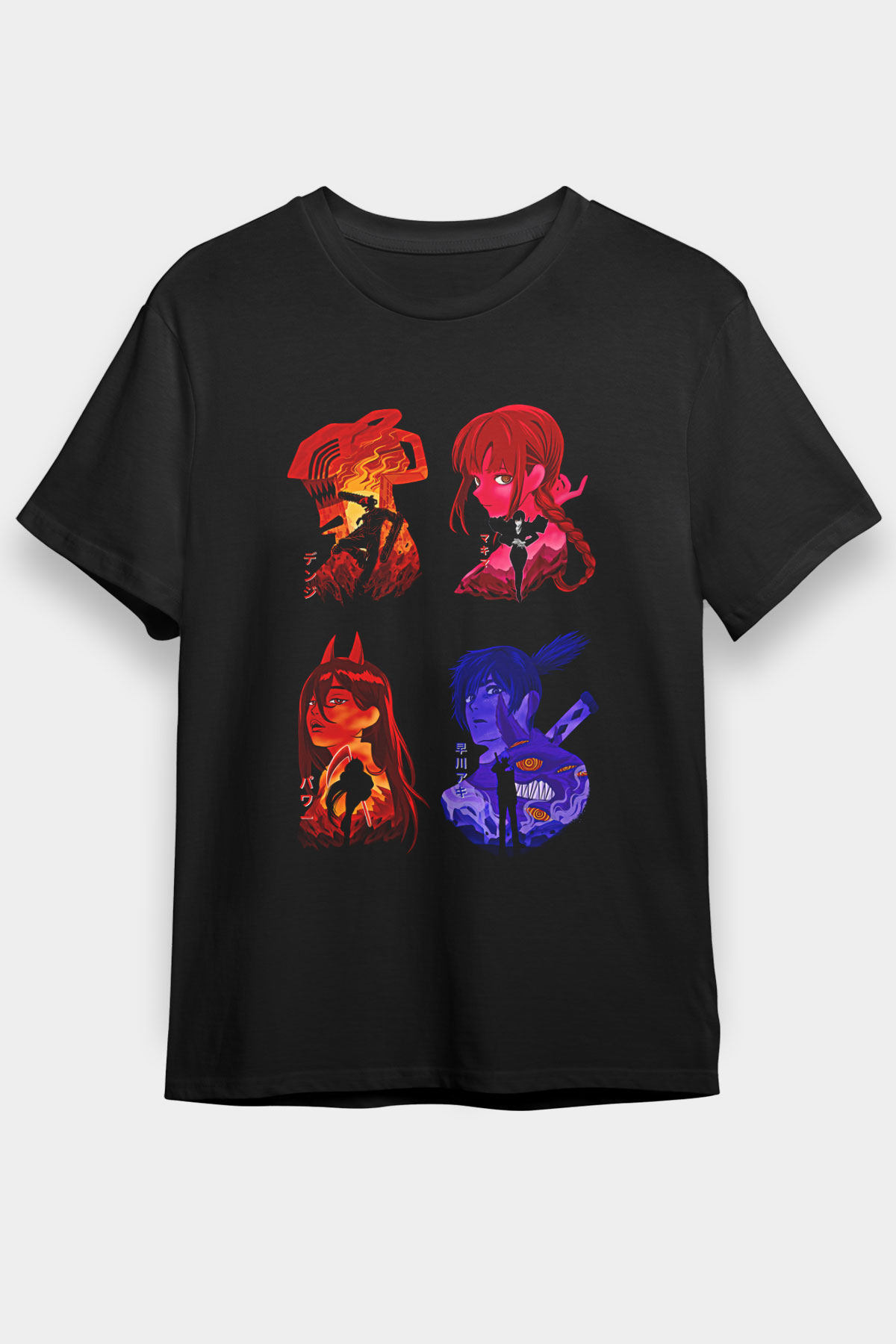 Chainsaw Man Baskılı Unisex Siyah Tişört - Tshirt