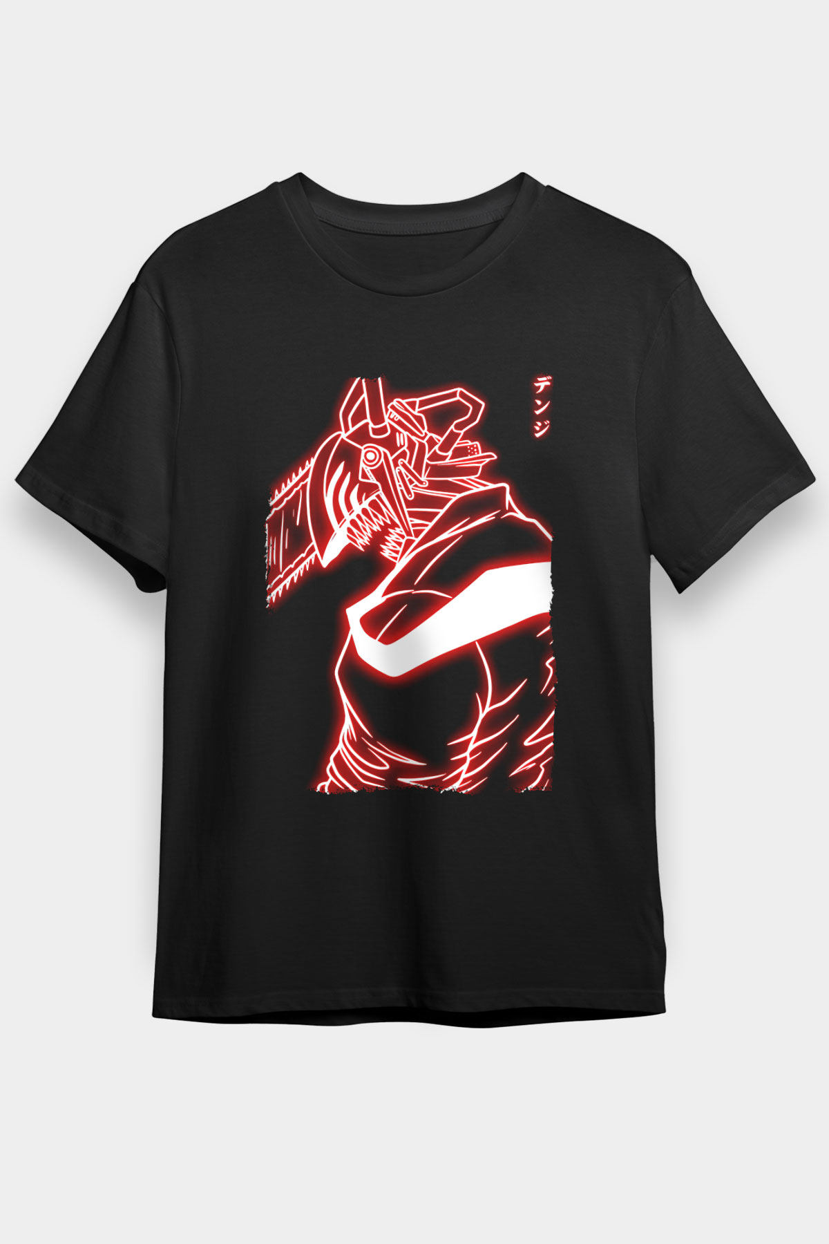 Chainsaw Man Baskılı Unisex Siyah Tişört - Tshirt