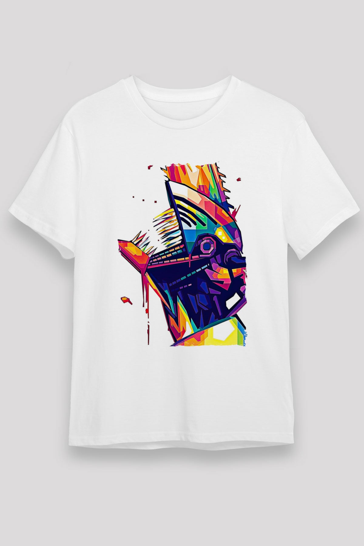 Chainsaw Man Unisex Baskılı Beyaz Tişört - Tshirt