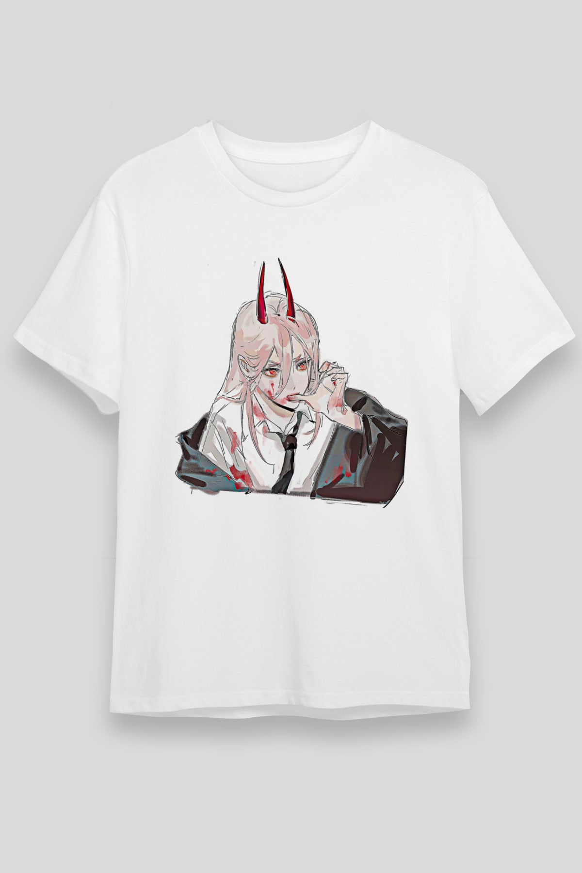 Chainsaw Man Unisex Baskılı Beyaz Tişört - Tshirt