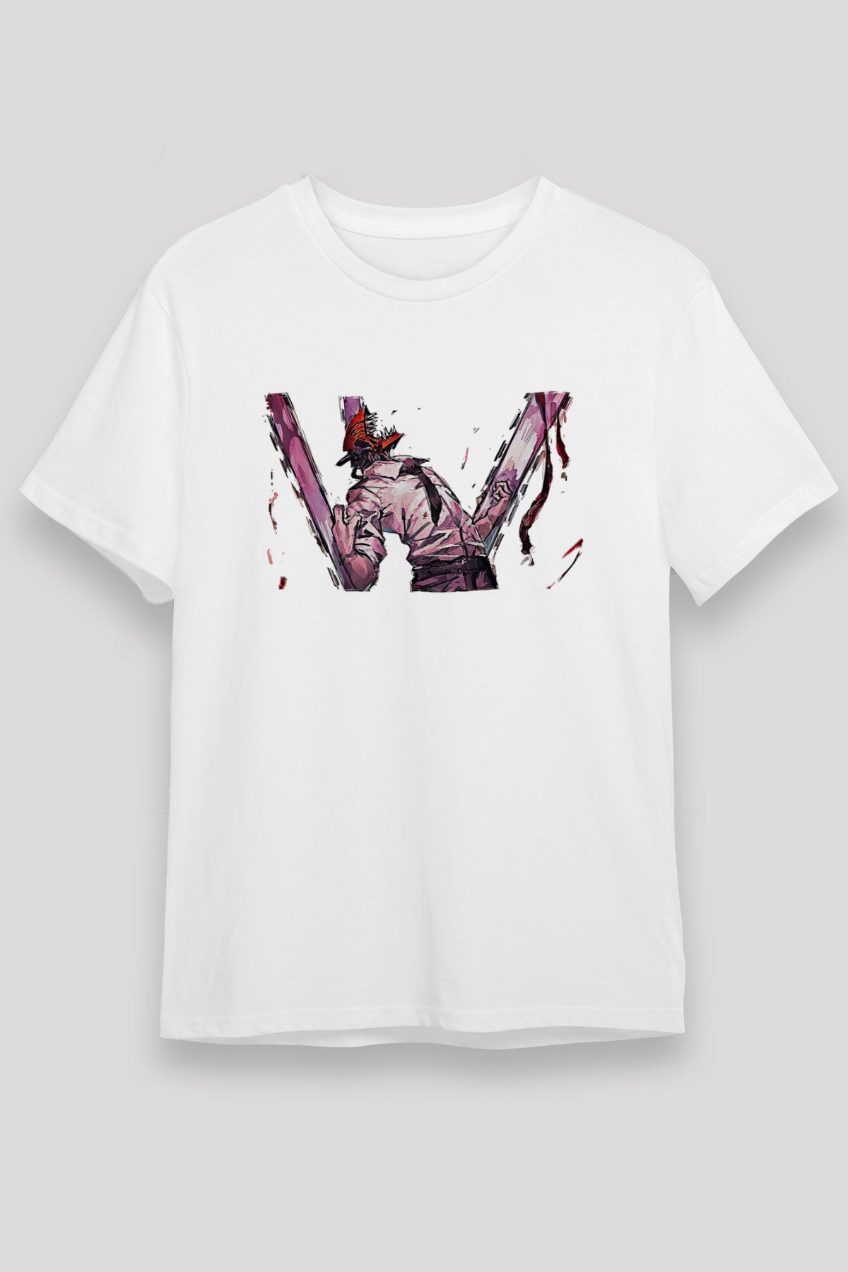 Chainsaw Man Unisex Baskılı Beyaz Tişört - Tshirt