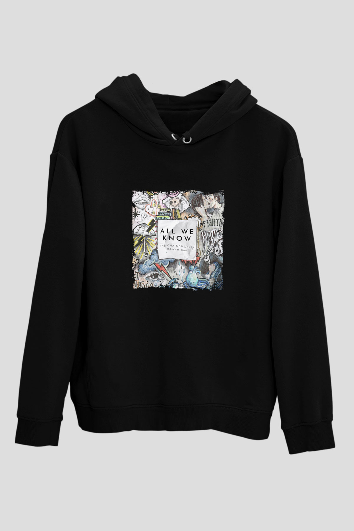 Chainsmokers Baskılı Unisex Siyah Hoodie