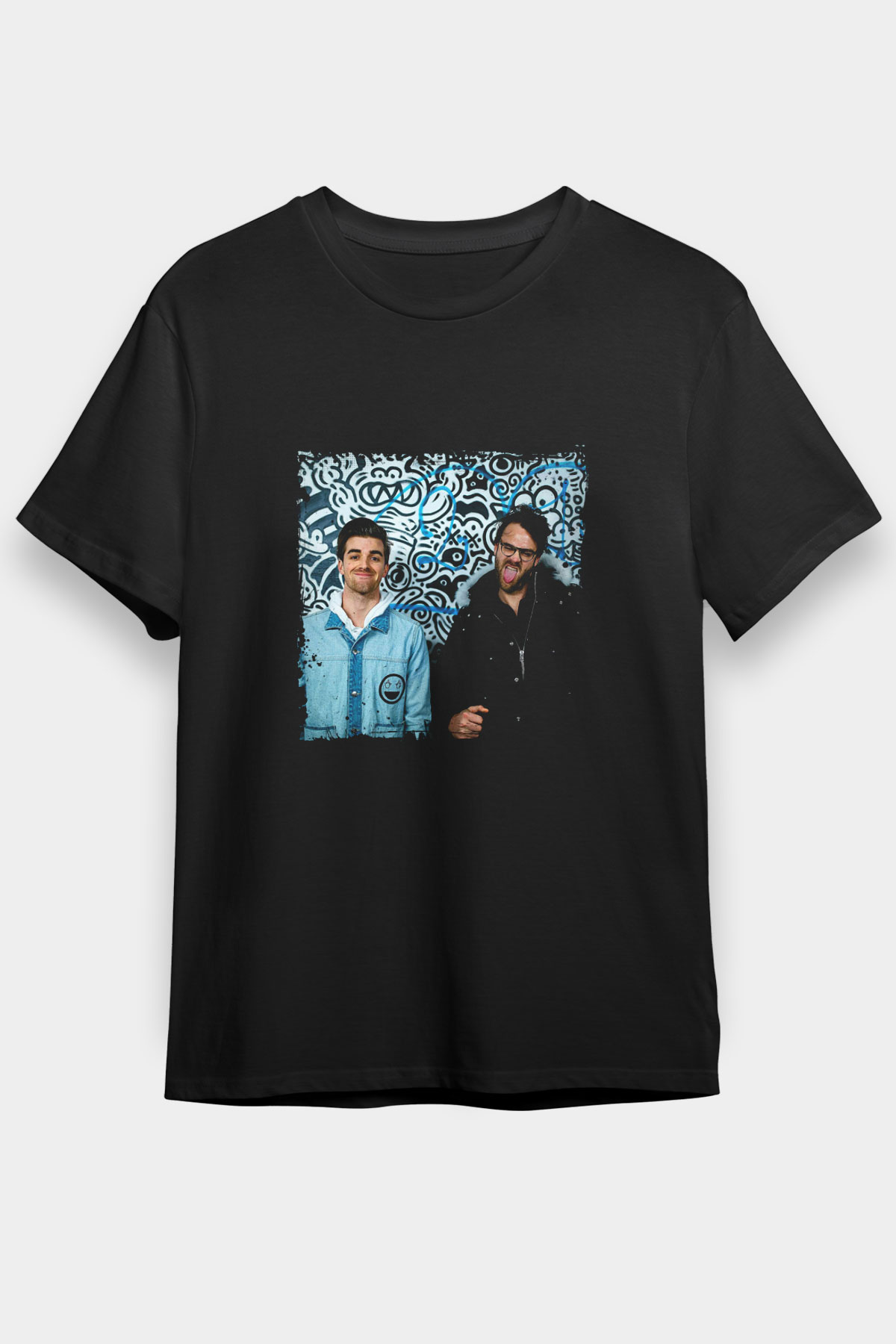 Chainsmokers Baskılı Unisex Siyah Tişört