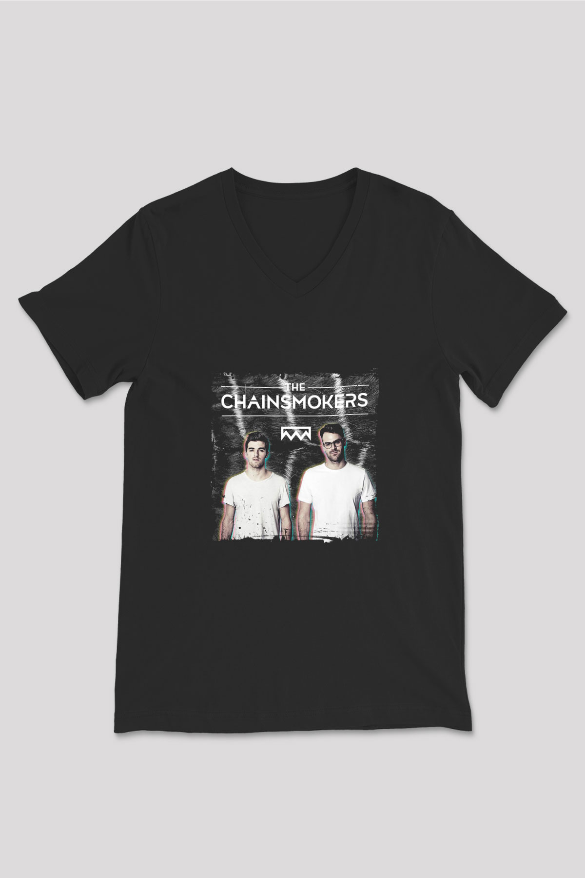 Chainsmokers Baskılı Unisex Siyah V Yaka Tişört