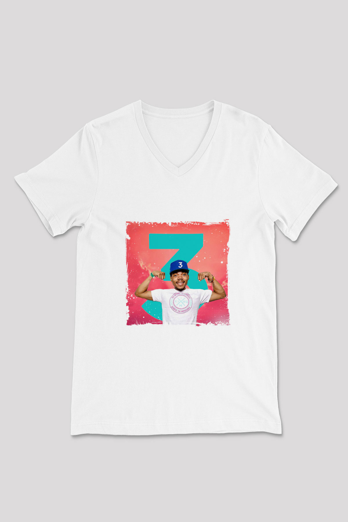 Chance The Rapper Baskılı Beyaz V Yaka Unisex Tişört
