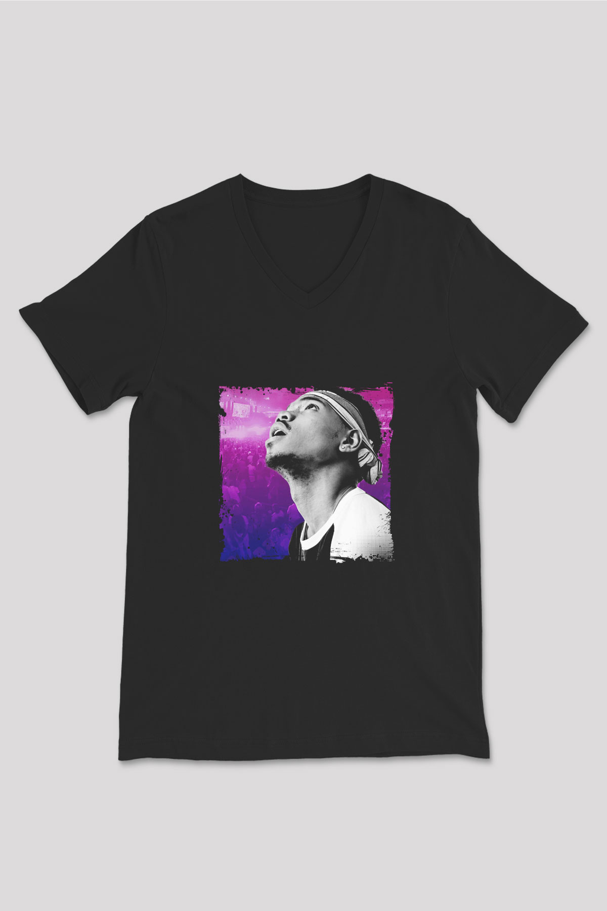 Chance The Rapper Baskılı Unisex Siyah V Yaka Tişört