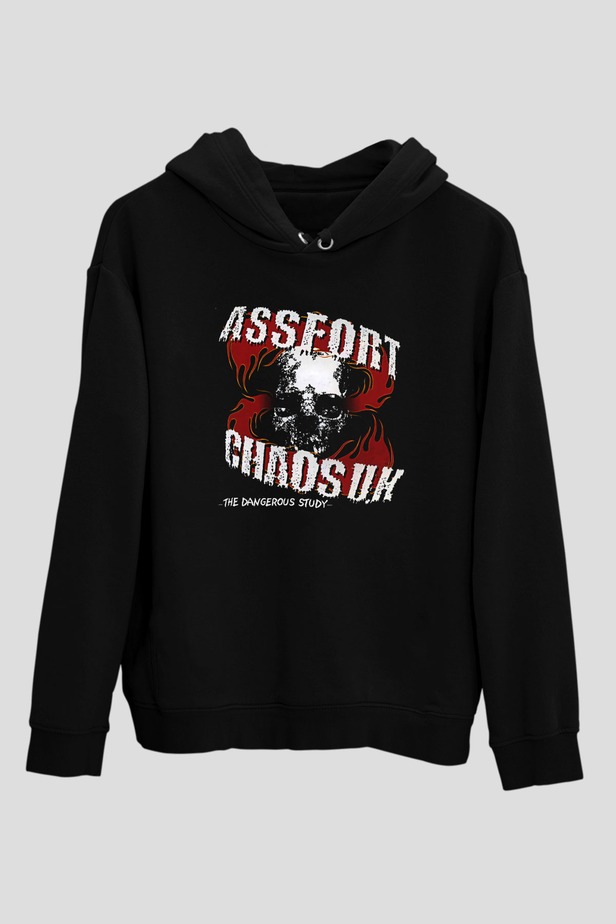 Chaos UK Baskılı Unisex Siyah Kapüşonlu Sweatshirt