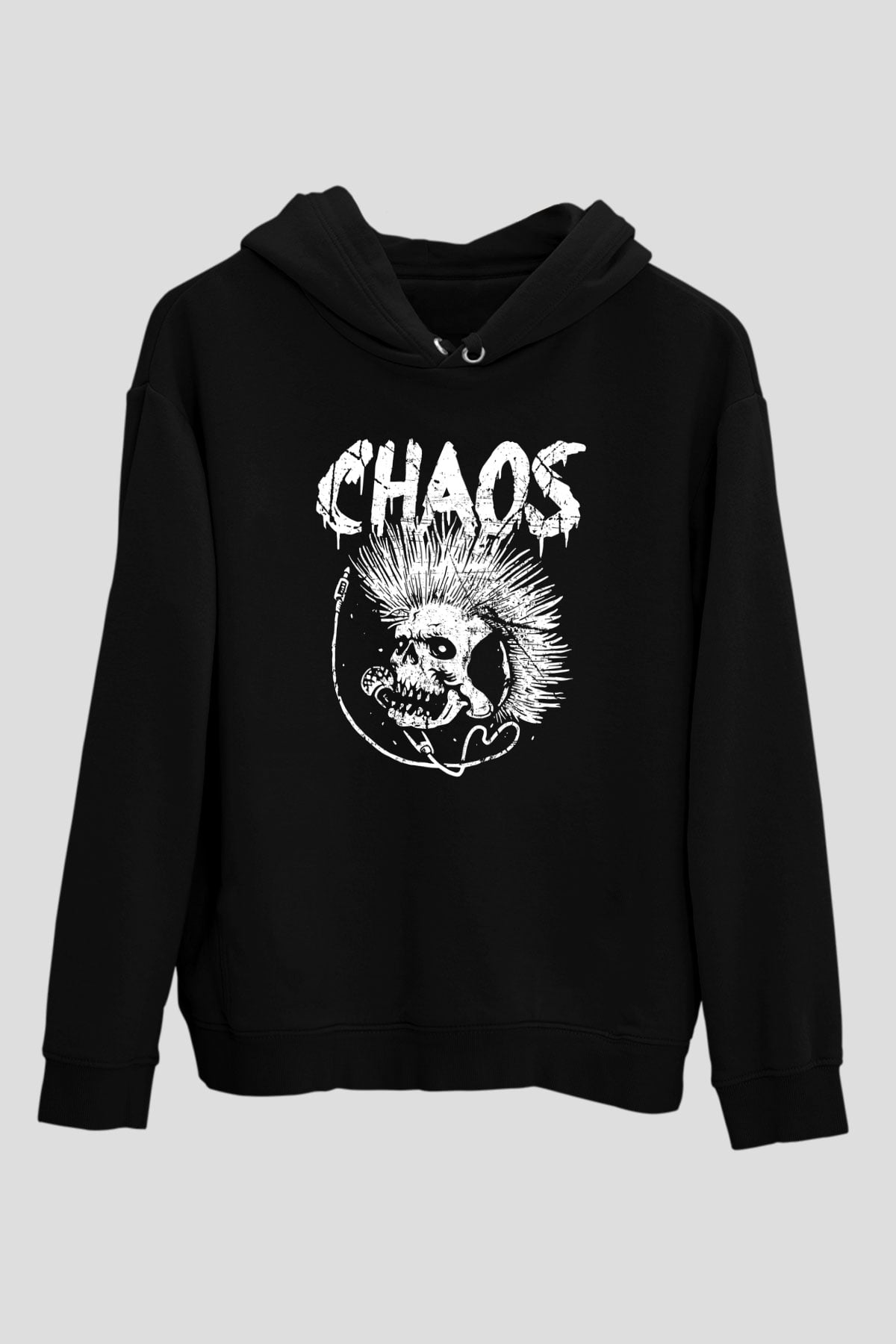 Chaos UK Baskılı Unisex Siyah Kapüşonlu Sweatshirt