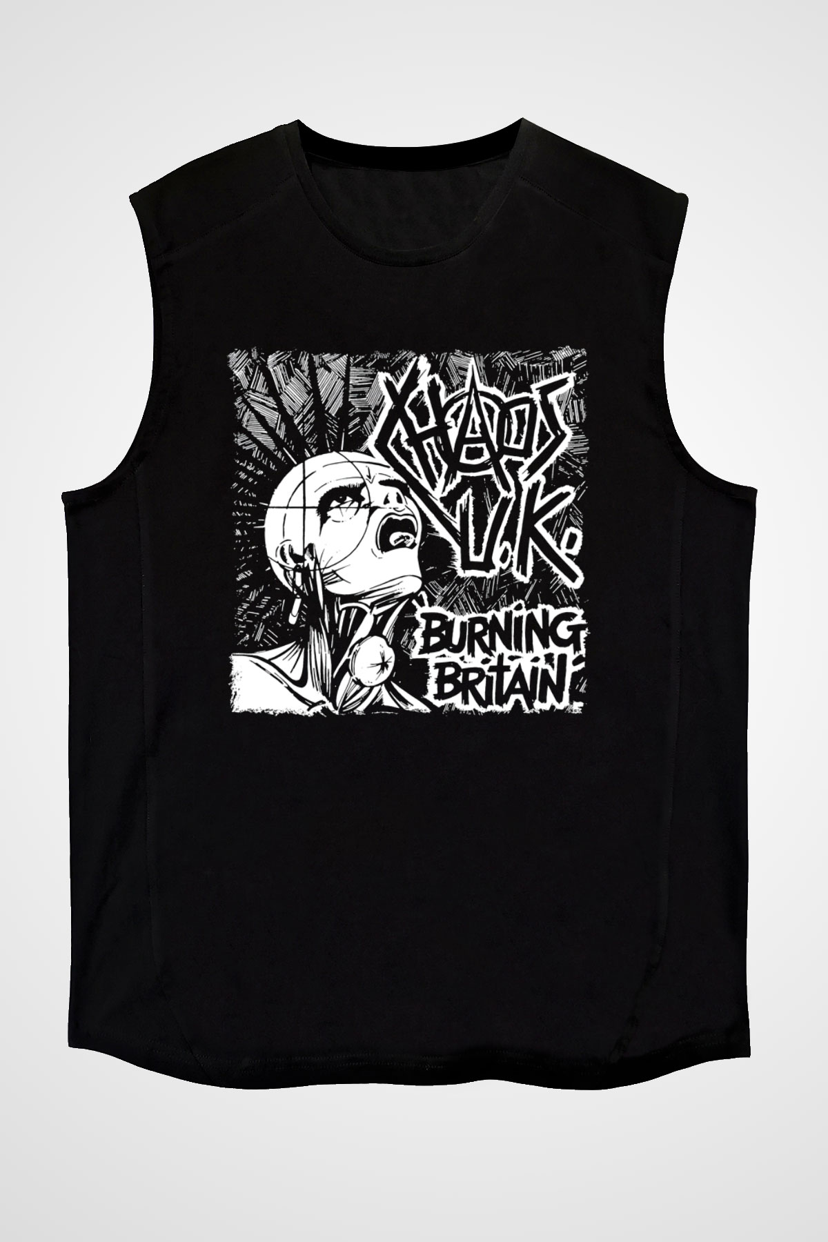 Chaos UK Baskılı Unisex Siyah Kolsuz Tişört - Tshirt